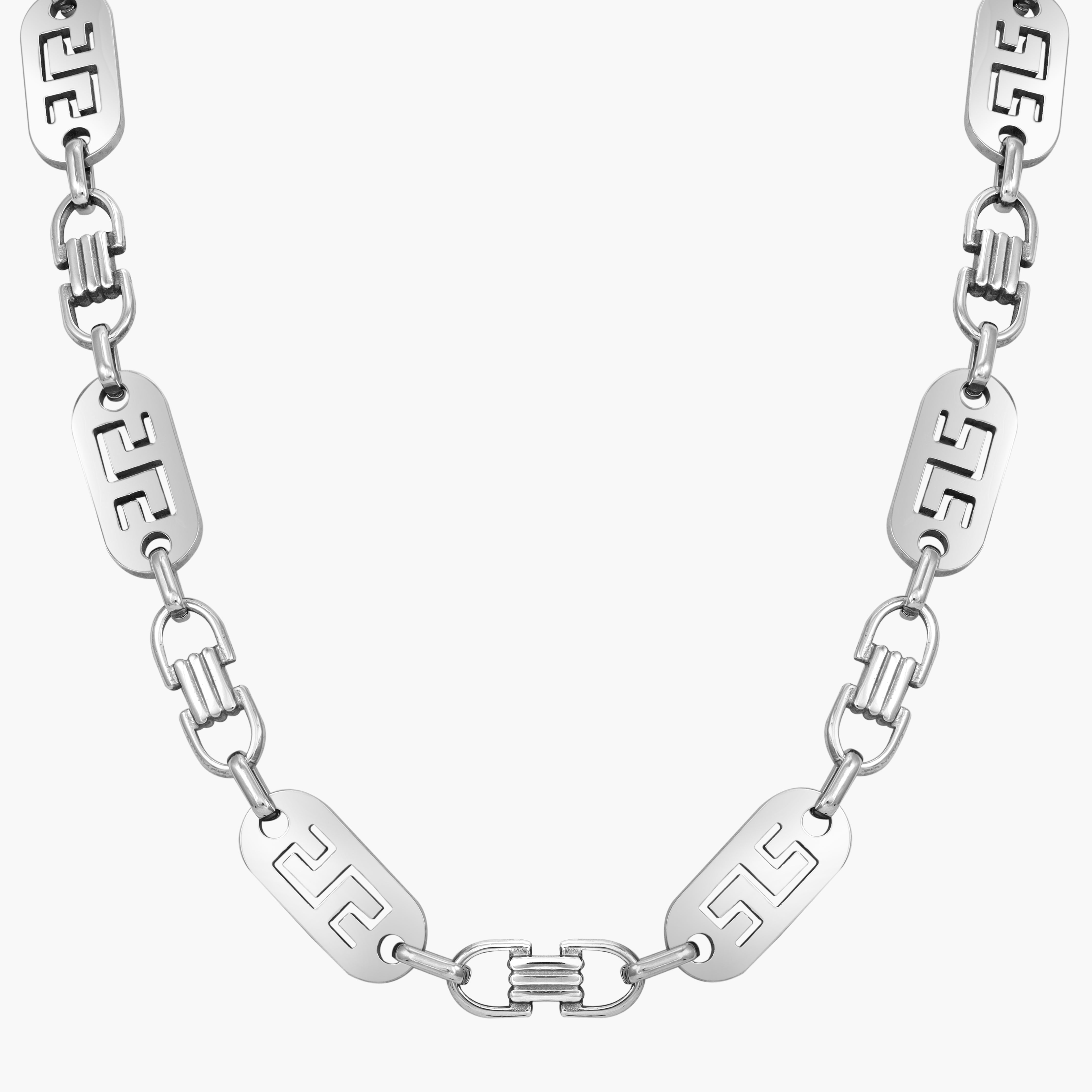 Set Plattenkette Greek Design 10mm breit aus Edelstahl - Taipan Schmuck