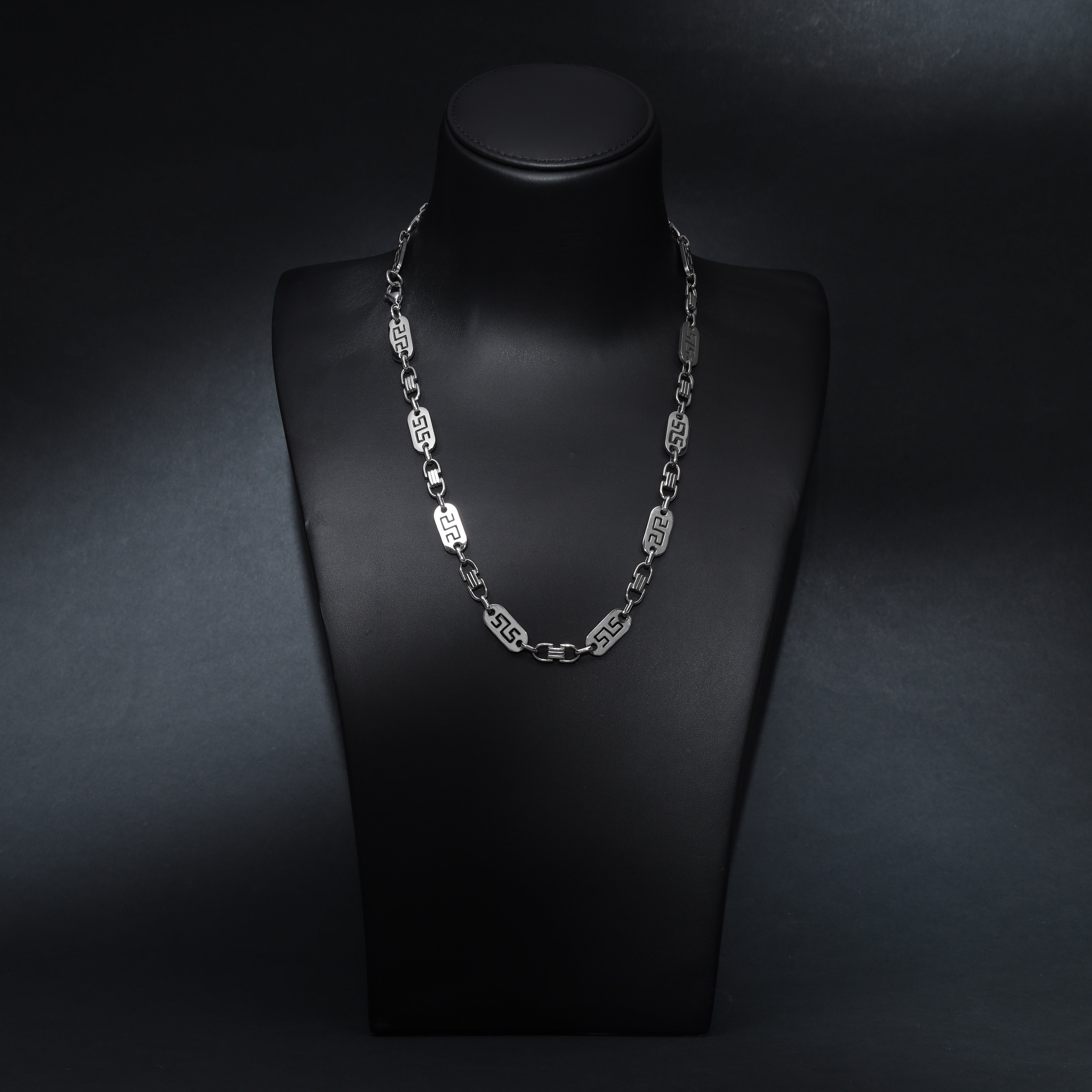 Set Plattenkette Greek Design 10mm breit aus Edelstahl - Taipan Schmuck