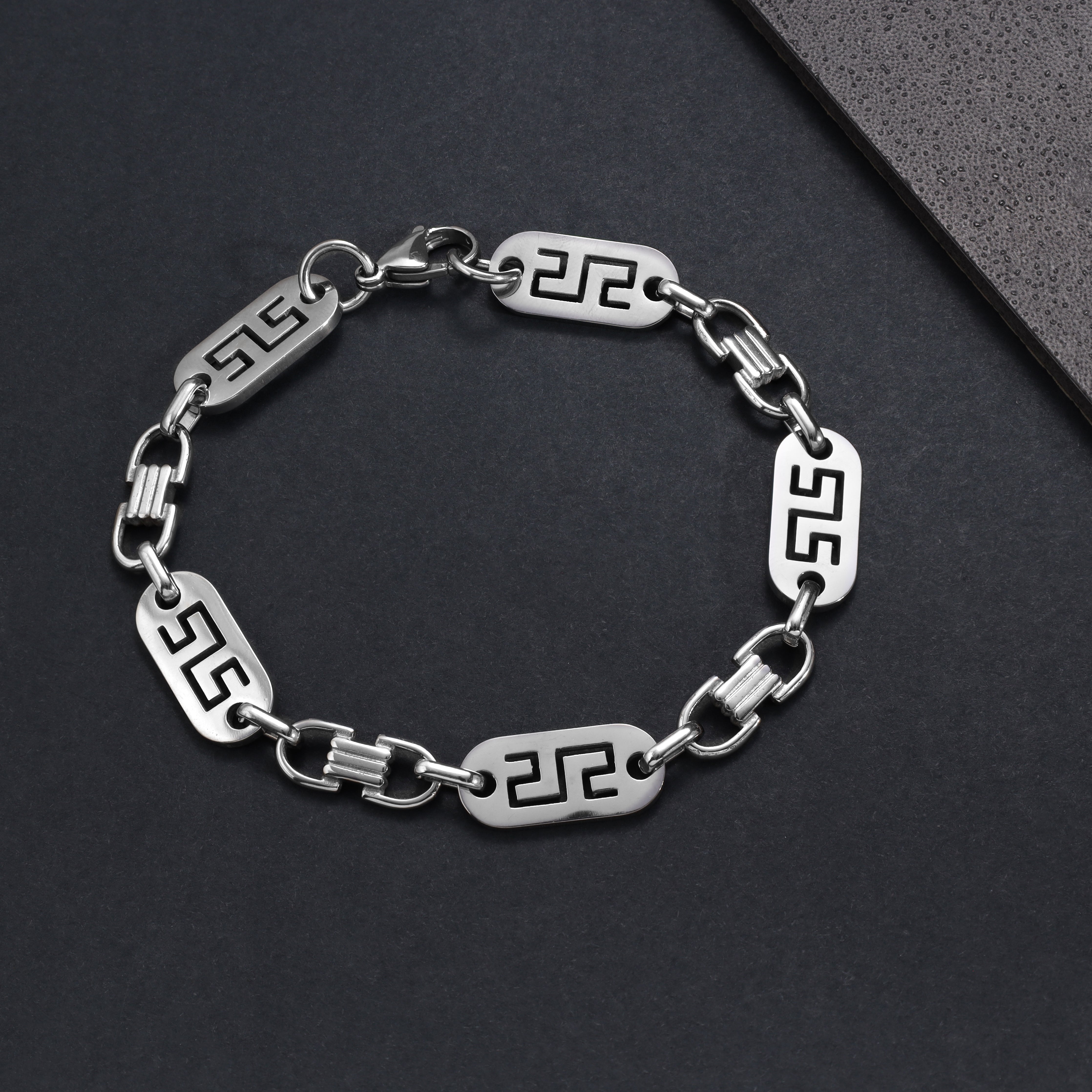 Set Plattenkette Greek Design 10mm breit aus Edelstahl - Taipan Schmuck