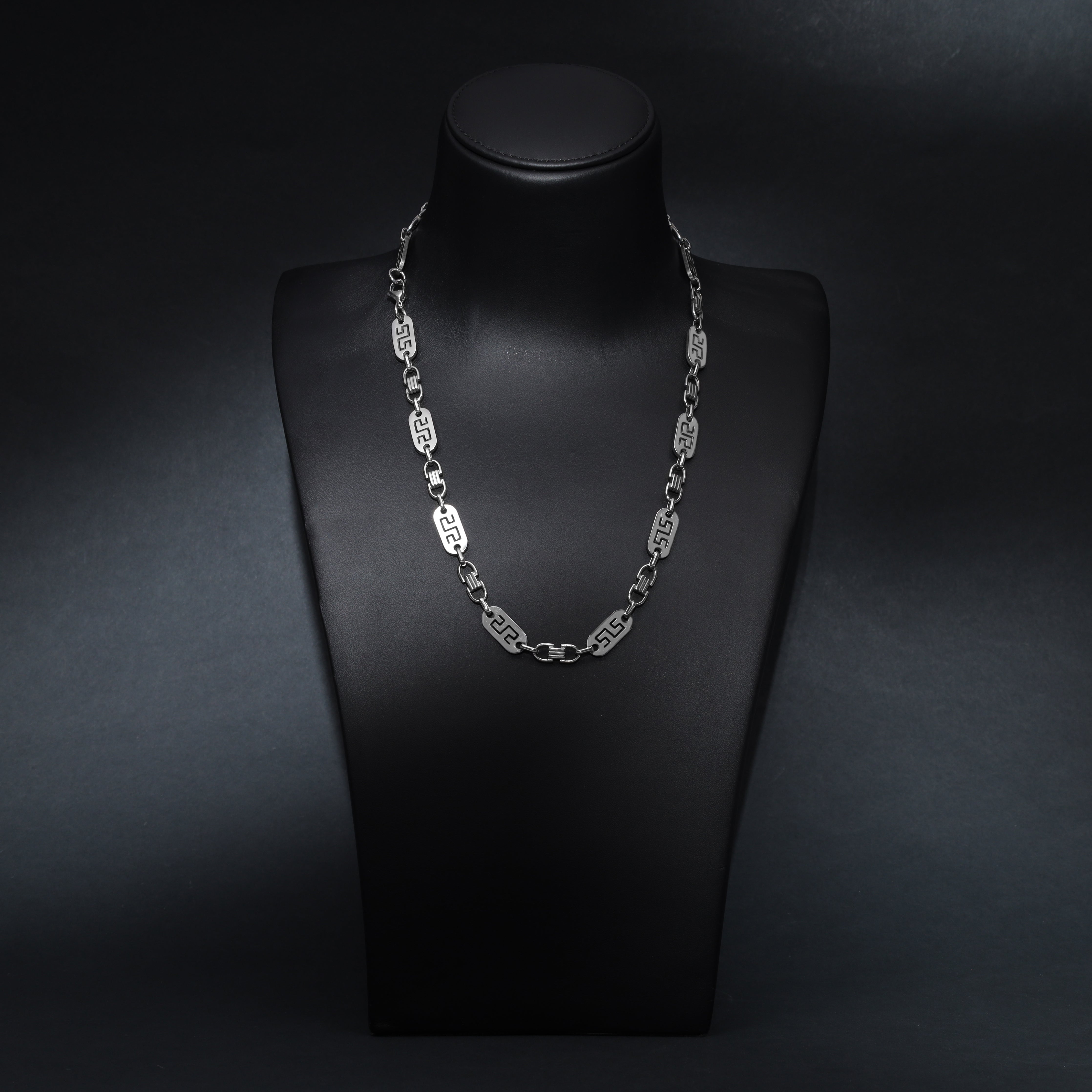 Set Plattenkette Greek Design 10mm breit aus Edelstahl - Taipan Schmuck