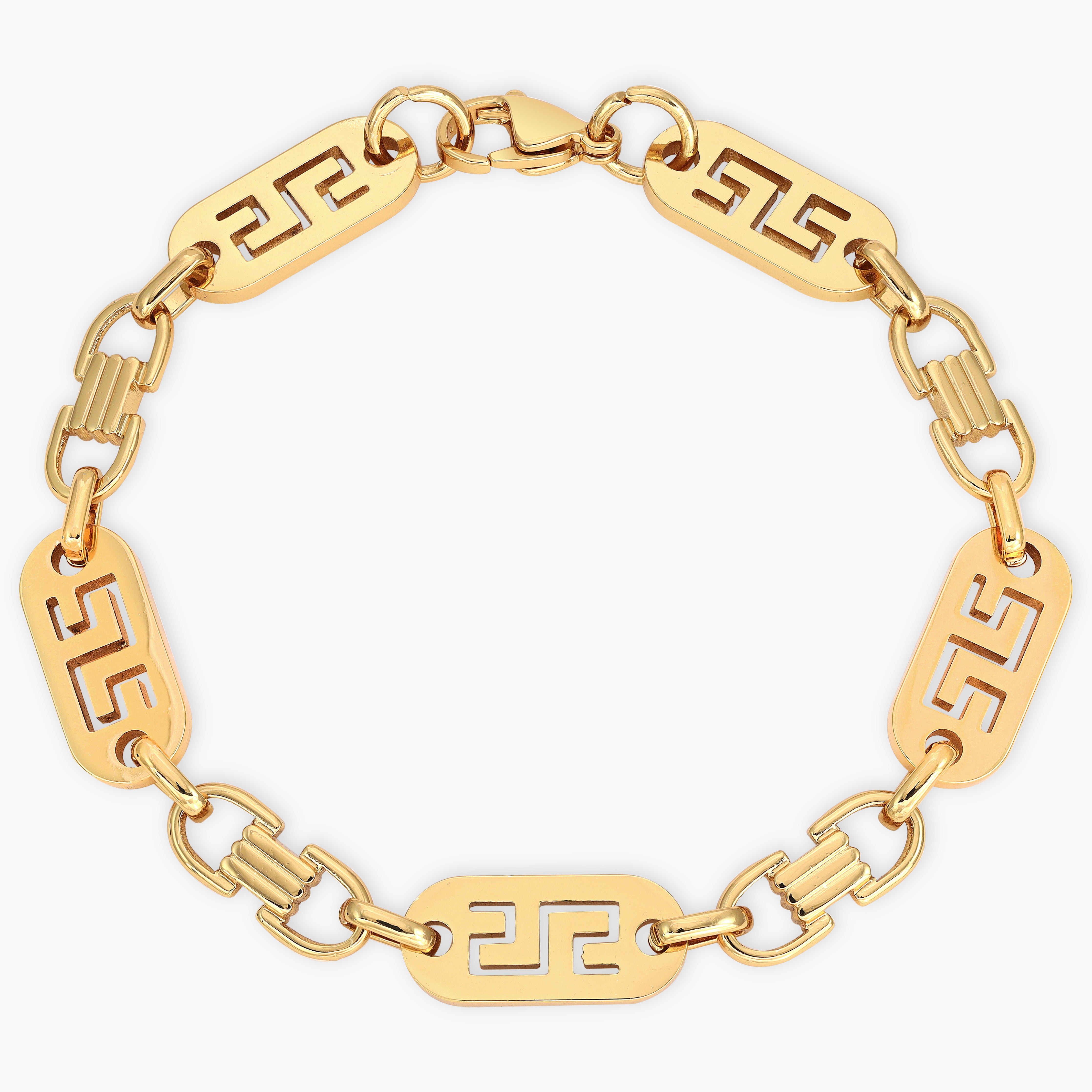 Set Plattenkette Greek Design 10mm breit aus Edelstahl 18K Vergoldet - Taipan Schmuck