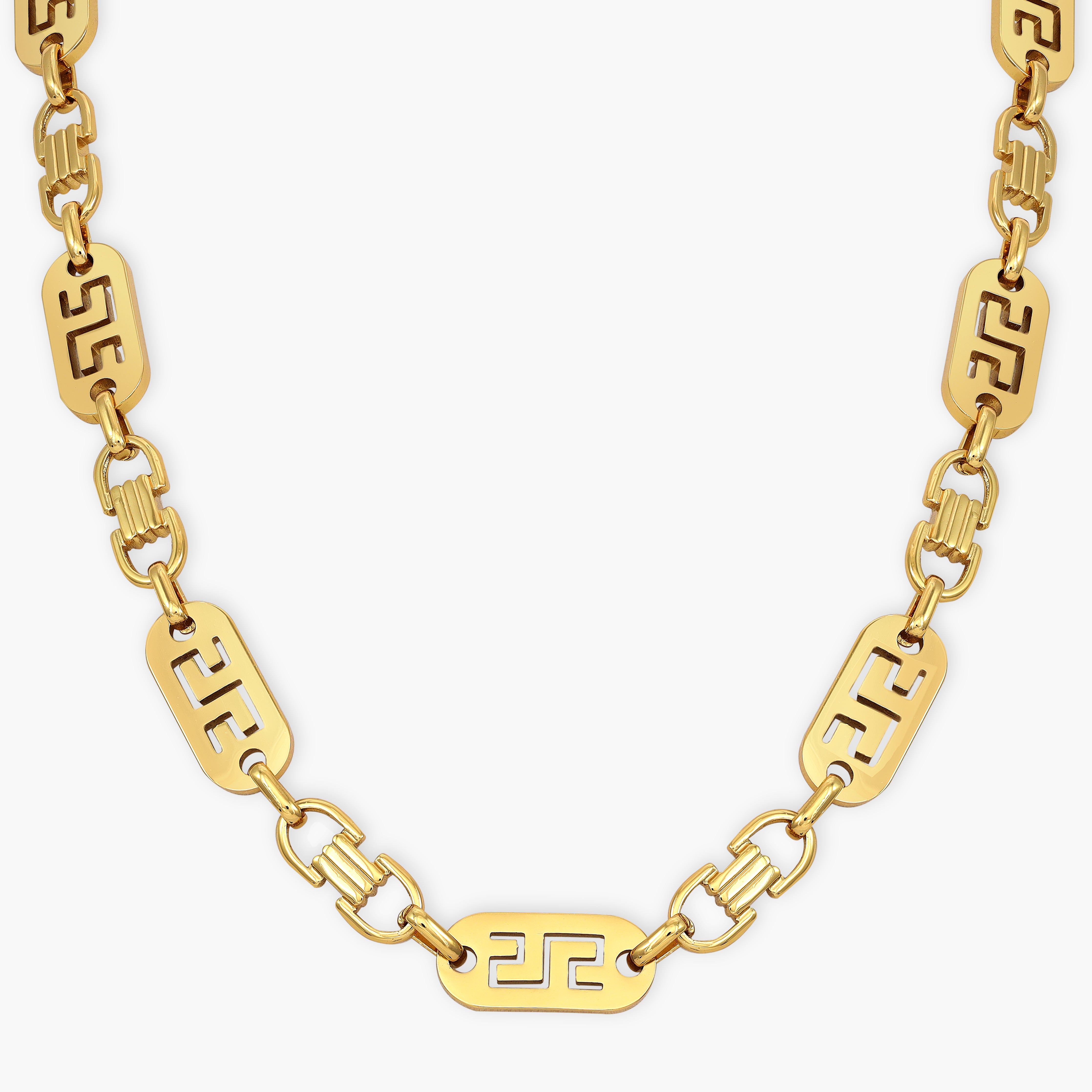 Set Plattenkette Greek Design 10mm breit aus Edelstahl 18K Vergoldet - Taipan Schmuck