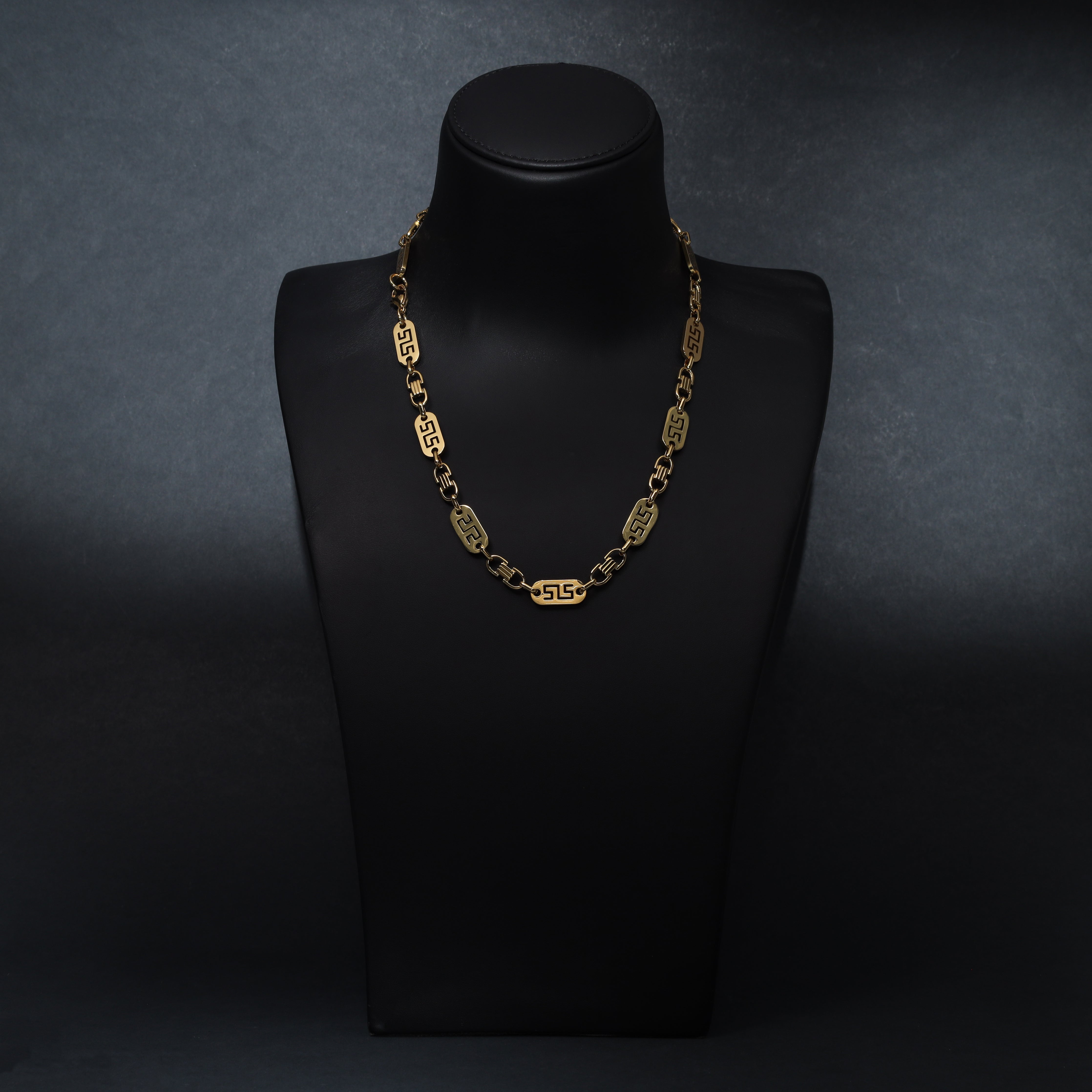 Set Plattenkette Greek Design 10mm breit aus Edelstahl 18K Vergoldet - Taipan Schmuck
