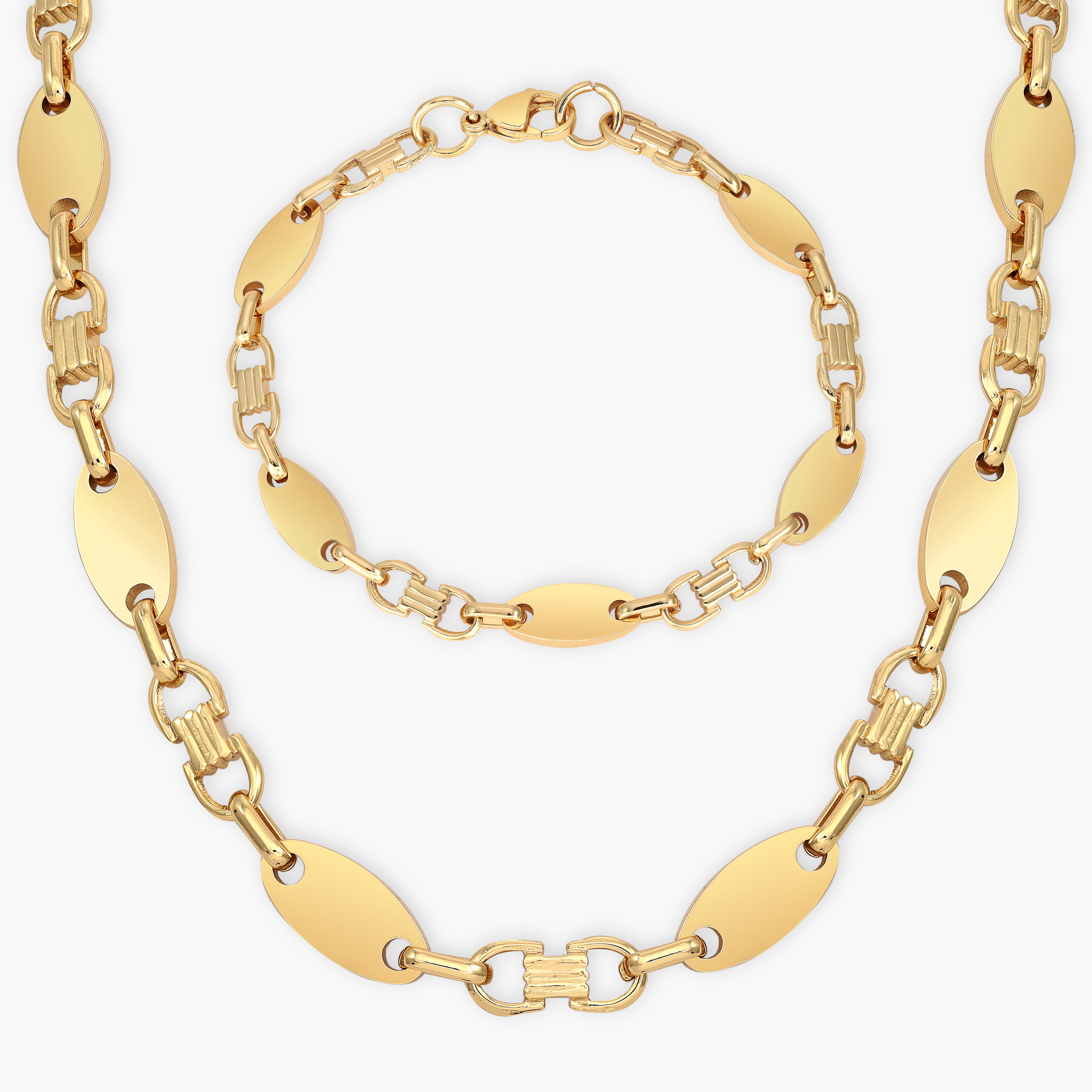 Set Plattenkette 8mm breit aus Edelstahl 18K Vergoldet - Taipan Schmuck