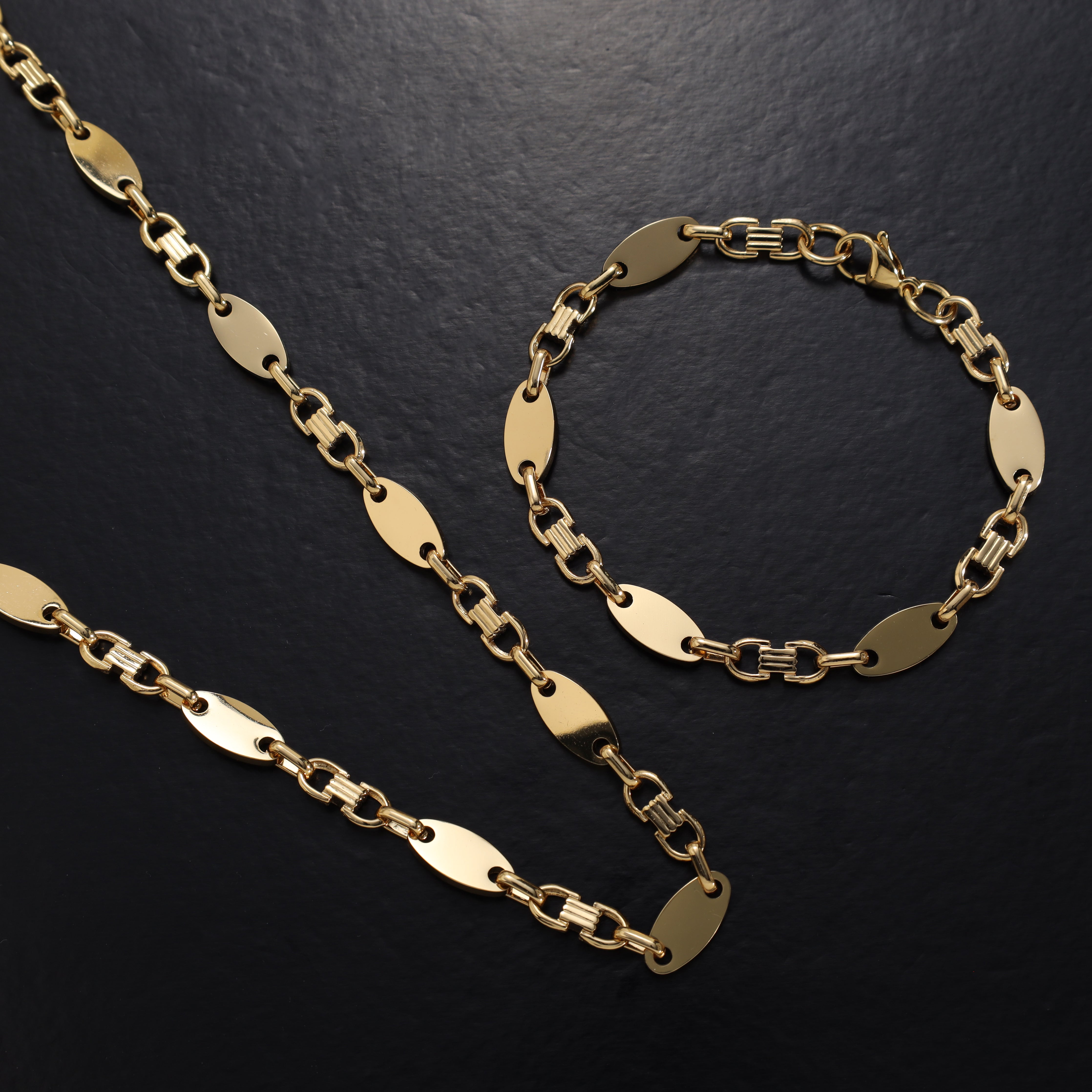 Set Plattenkette 8mm breit aus Edelstahl 18K Vergoldet - Taipan Schmuck