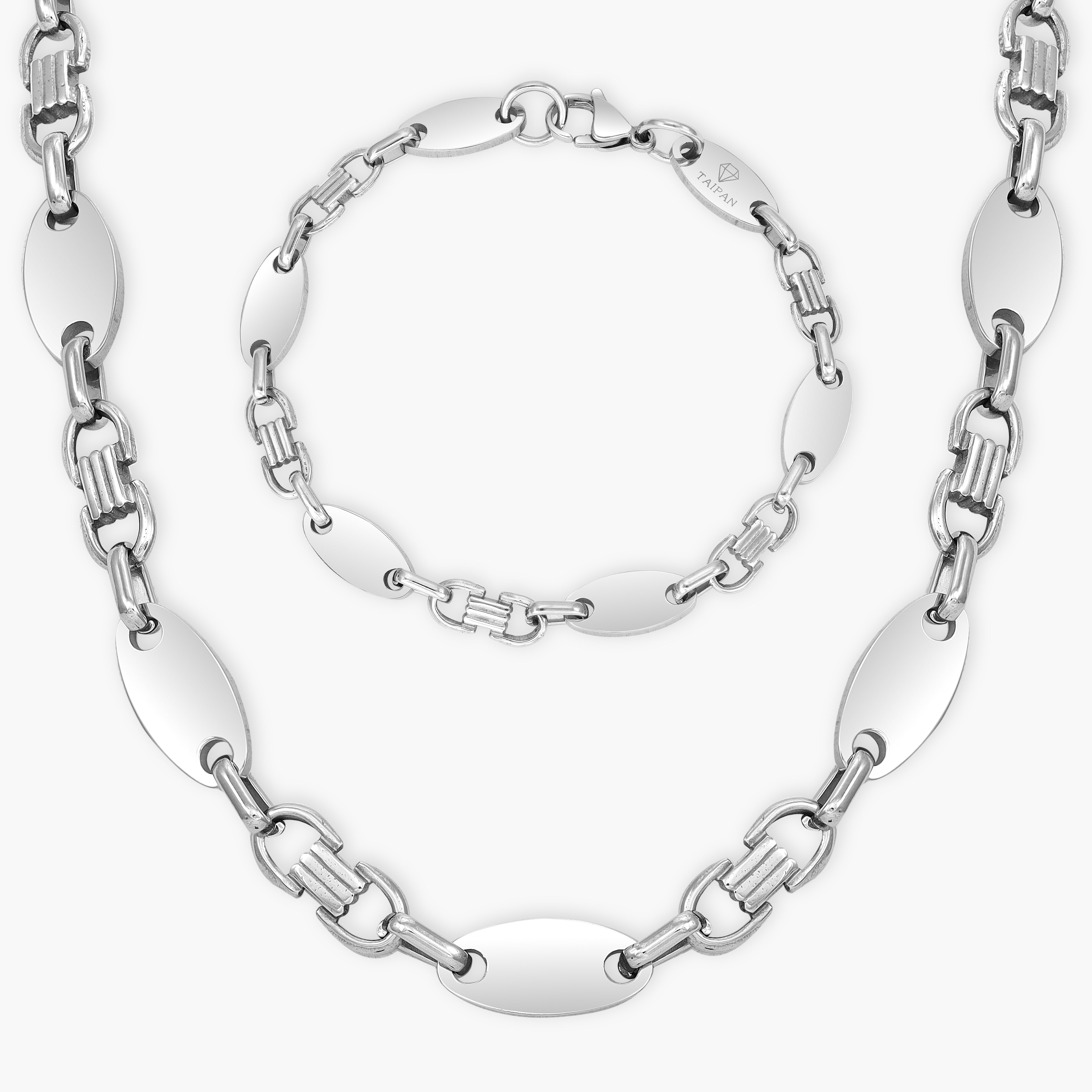 Set Plattenkette 8mm breit aus Edelstahl - Taipan Schmuck