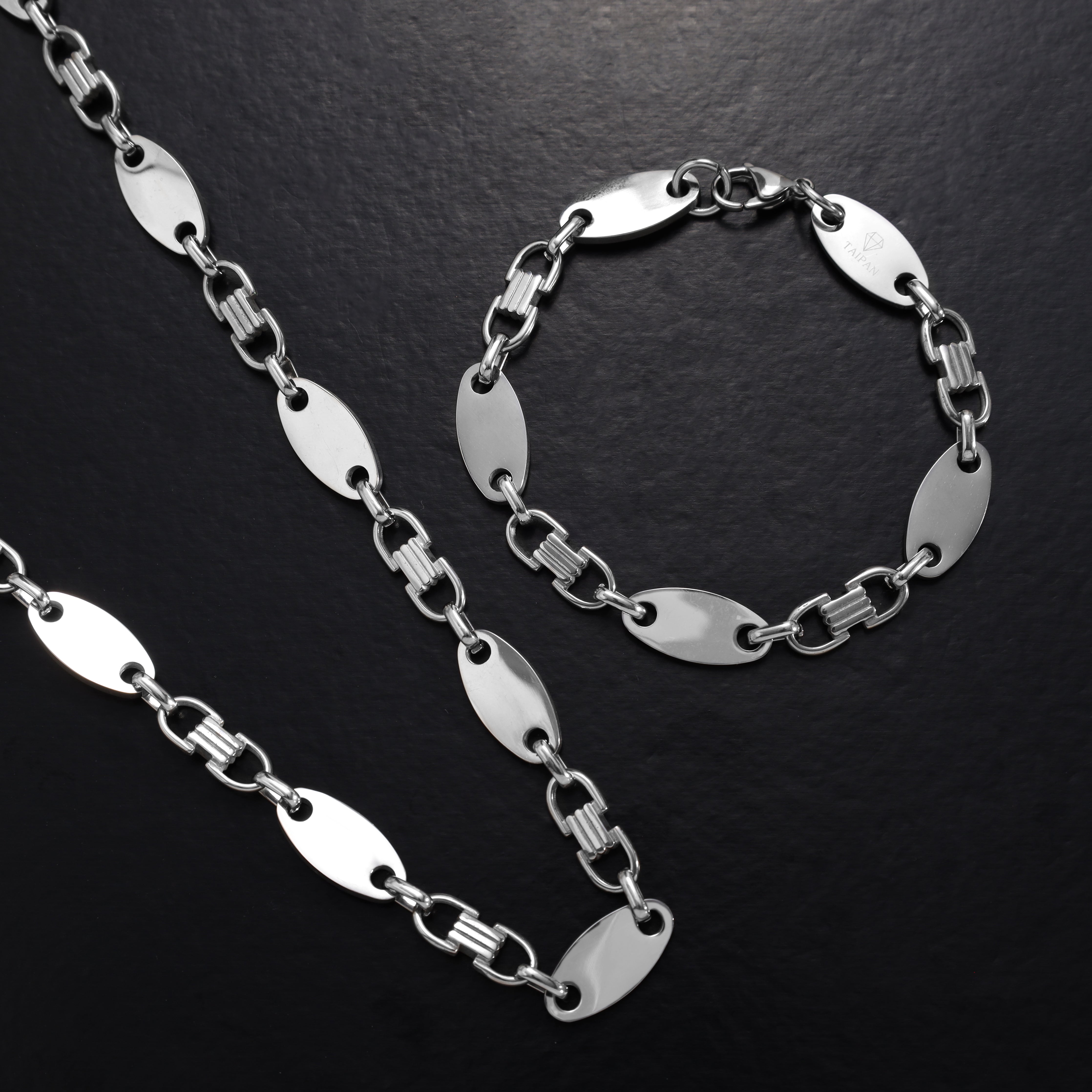 Set Plattenkette 10mm breit aus Edelstahl - Taipan Schmuck