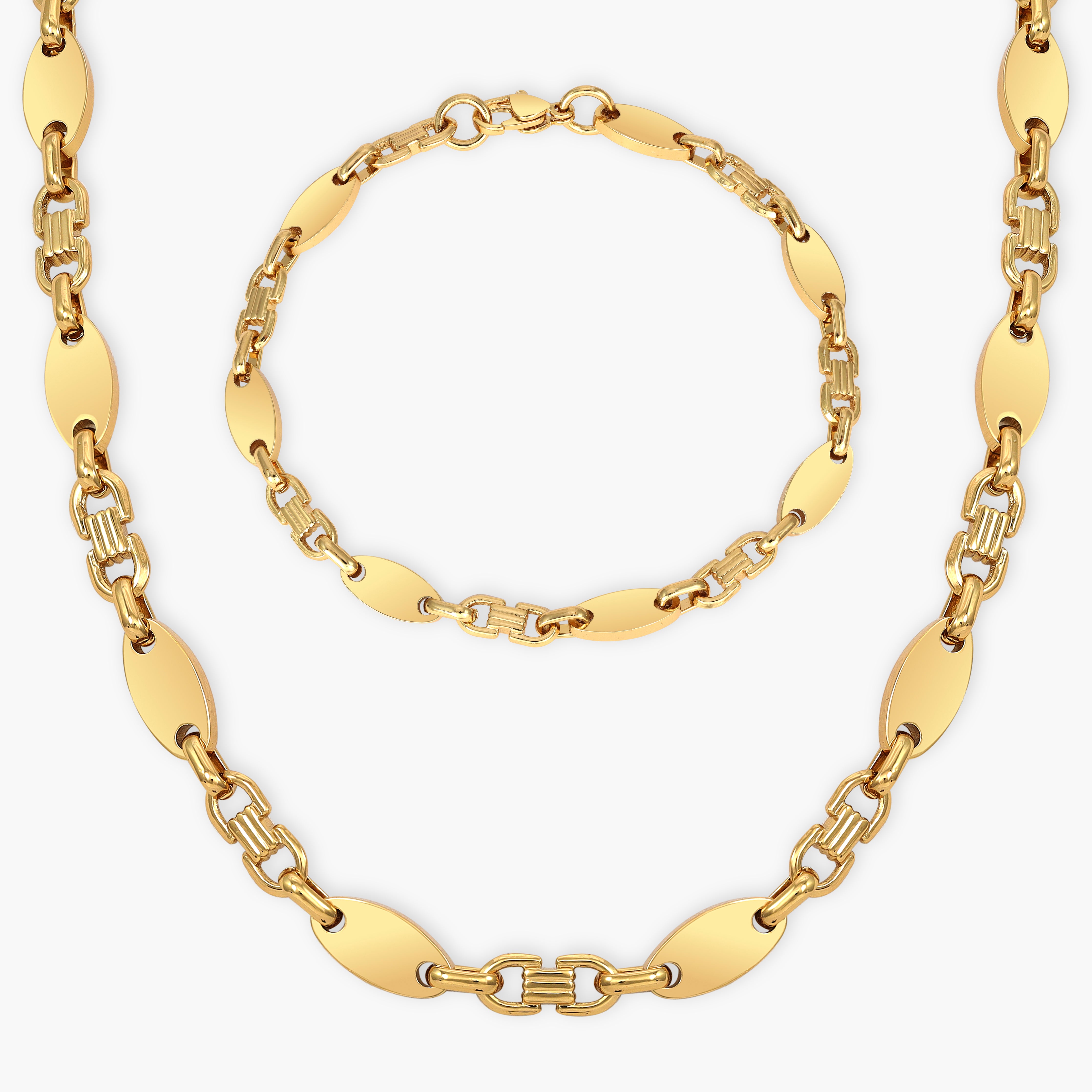 Set Plattenkette 6mm breit aus Edelstahl 18K Vergoldet - Taipan Schmuck