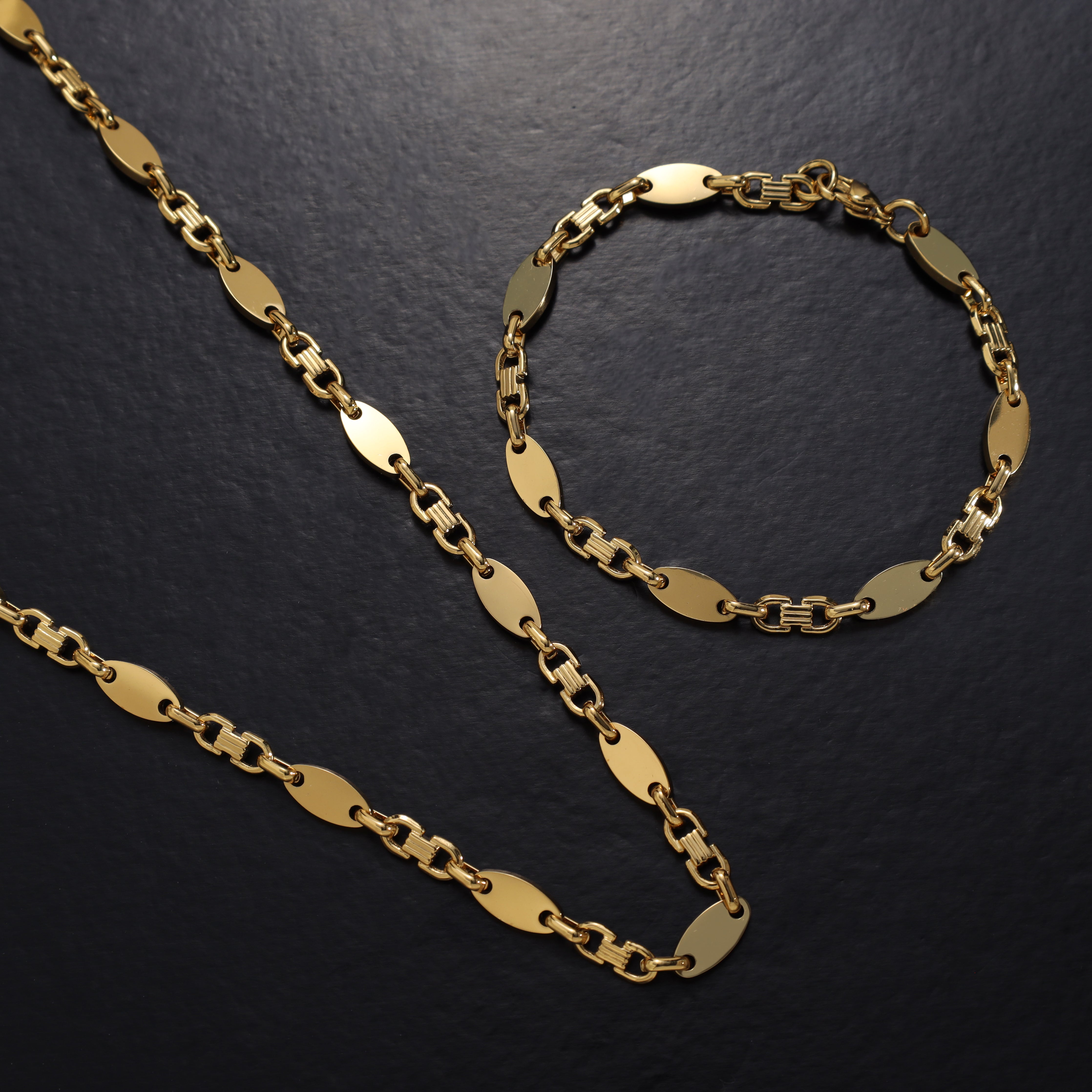 Set Plattenkette 6mm breit aus Edelstahl 18K Vergoldet - Taipan Schmuck