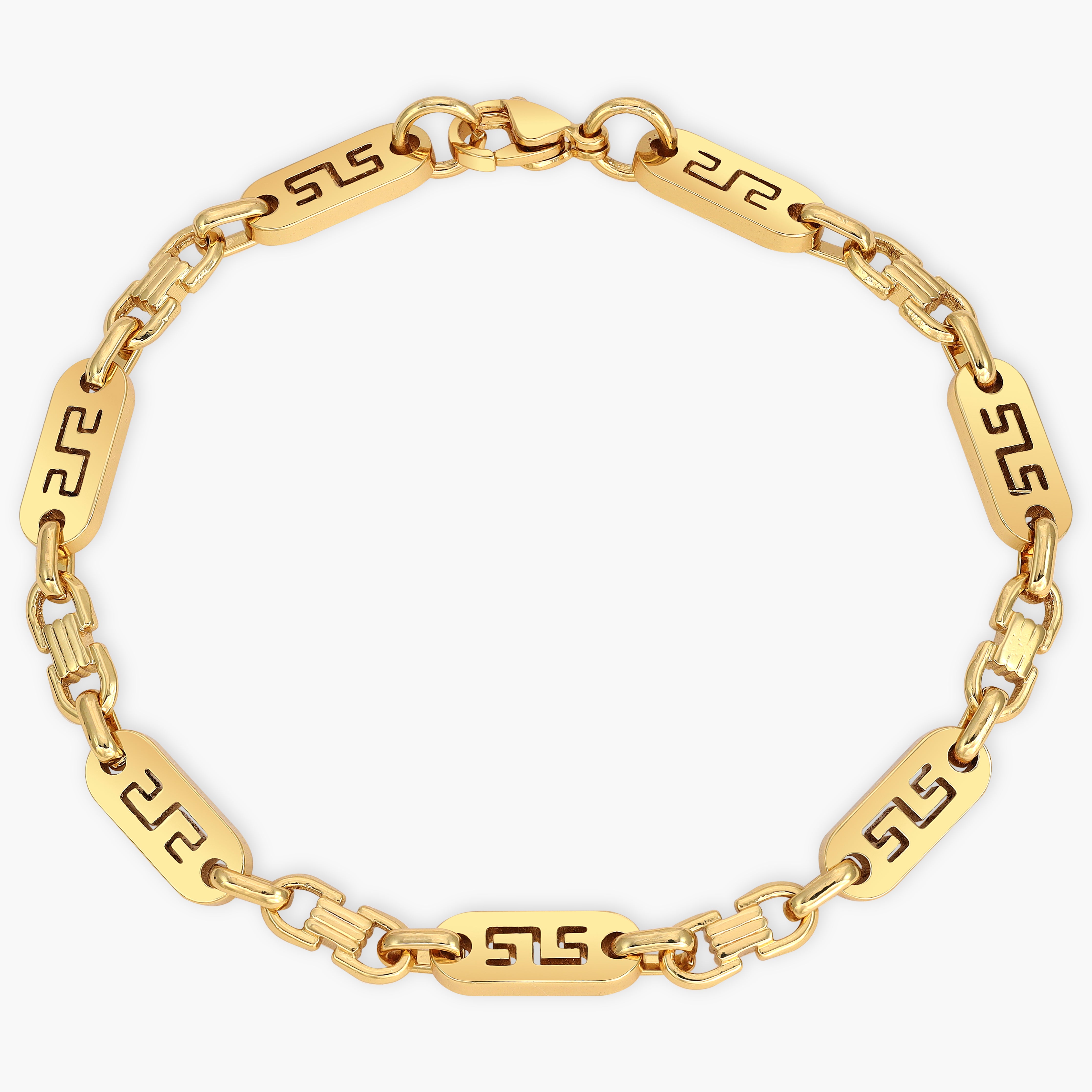 Set Plattenkette Greek design 6mm breit aus Edelstahl 18K Vergoldet - Taipan Schmuck