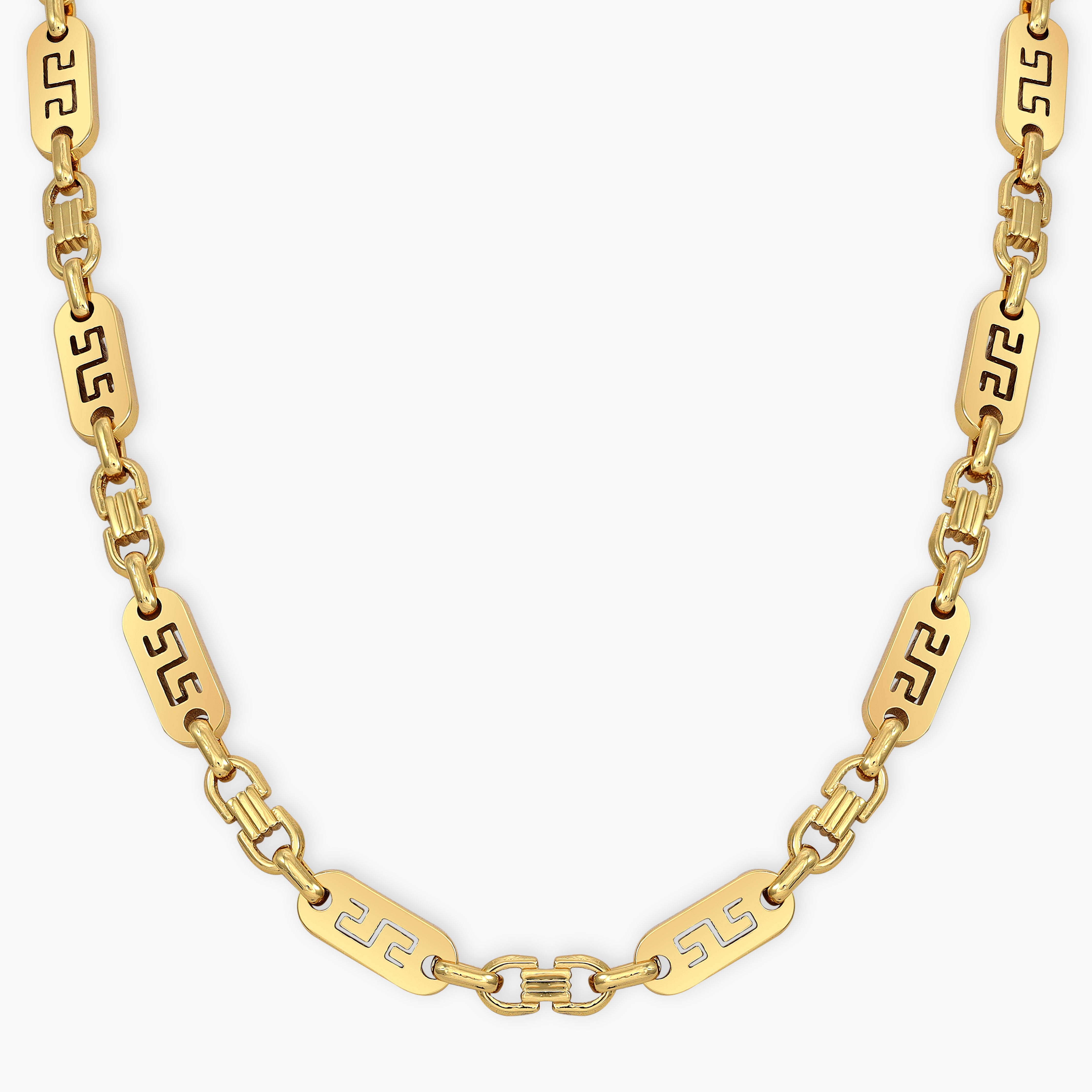 Set Plattenkette Greek design 6mm breit aus Edelstahl 18K Vergoldet - Taipan Schmuck