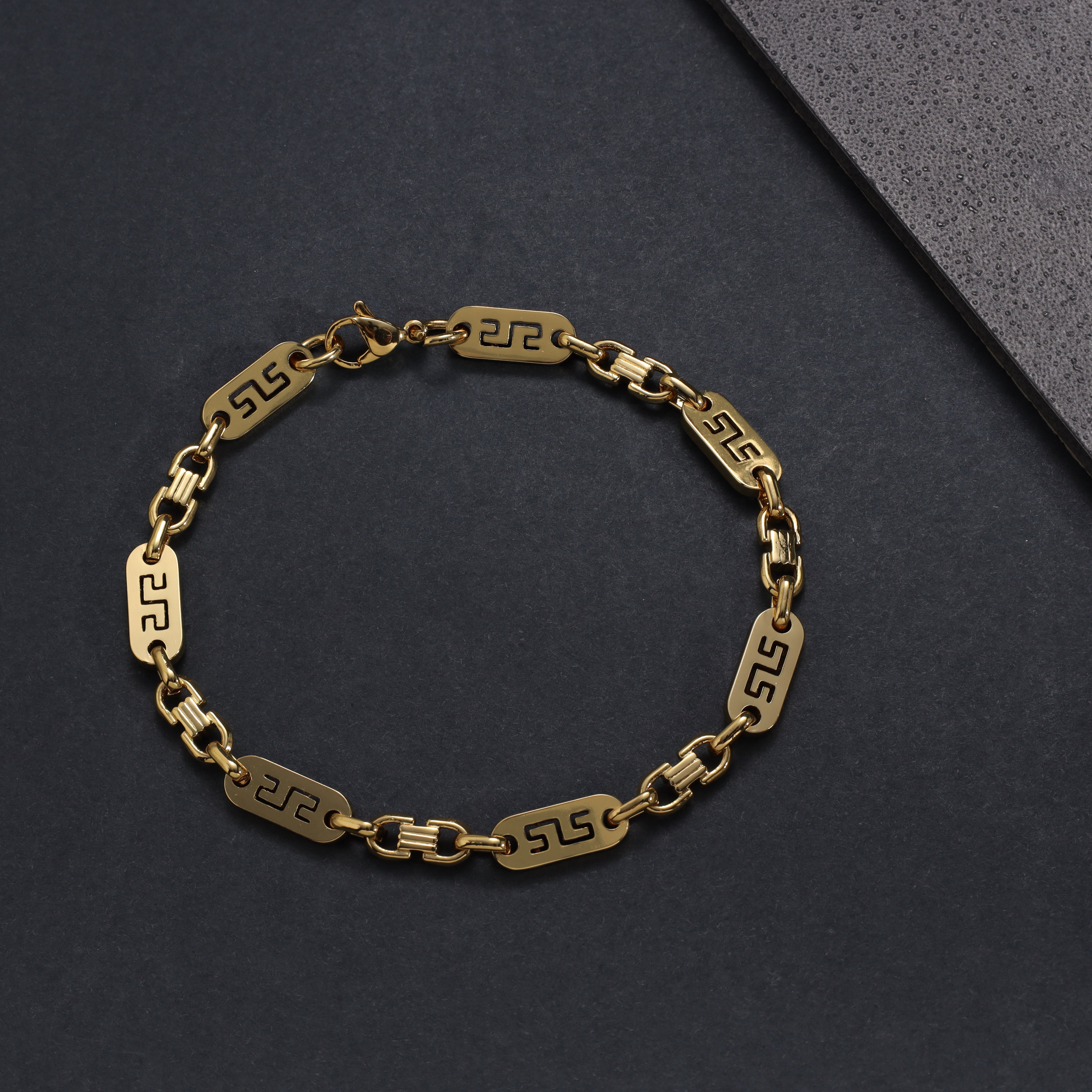 Set Plattenkette Greek design 6mm breit aus Edelstahl 18K Vergoldet - Taipan Schmuck