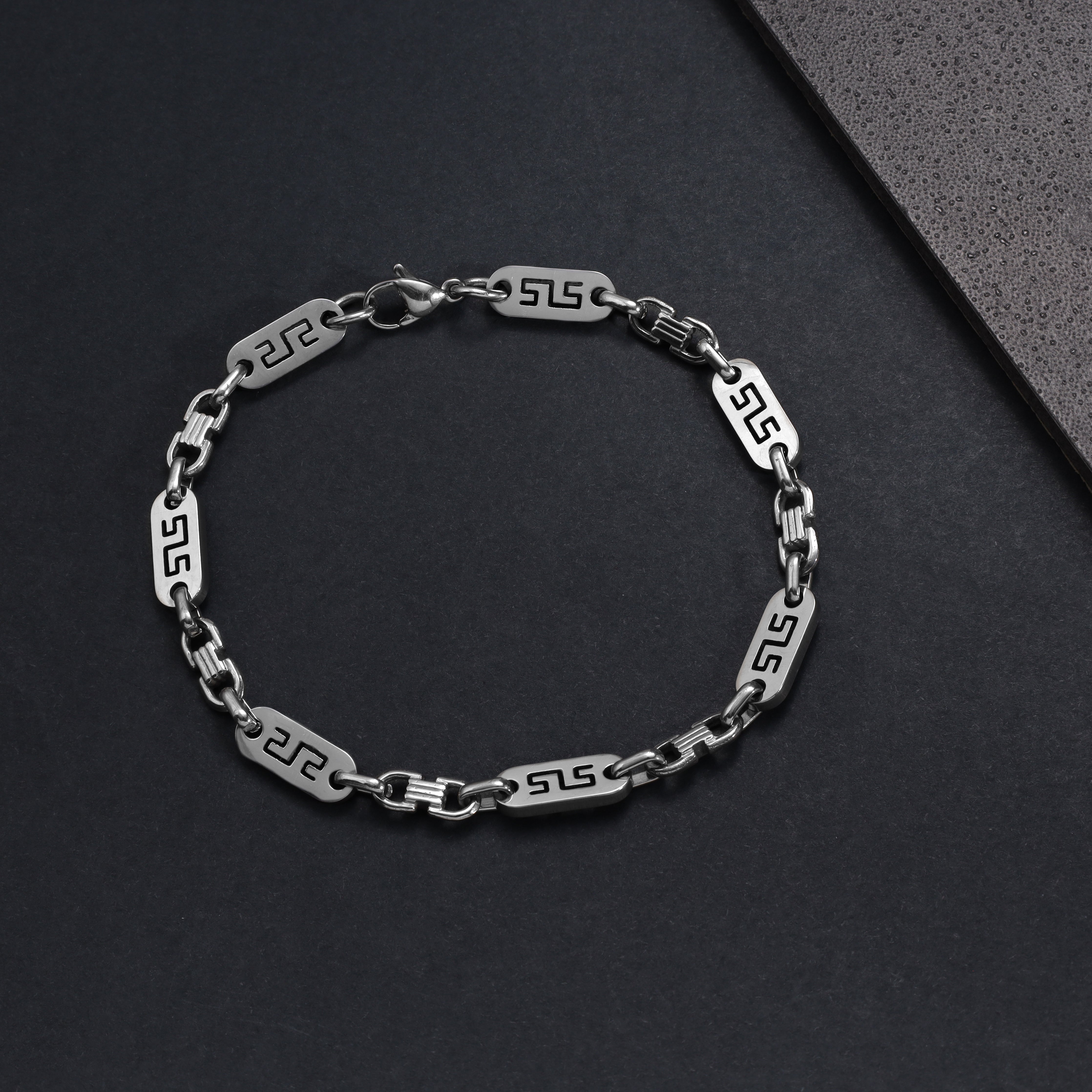 Set Plattenkette Greek Design 6mm breit aus Edelstahl
