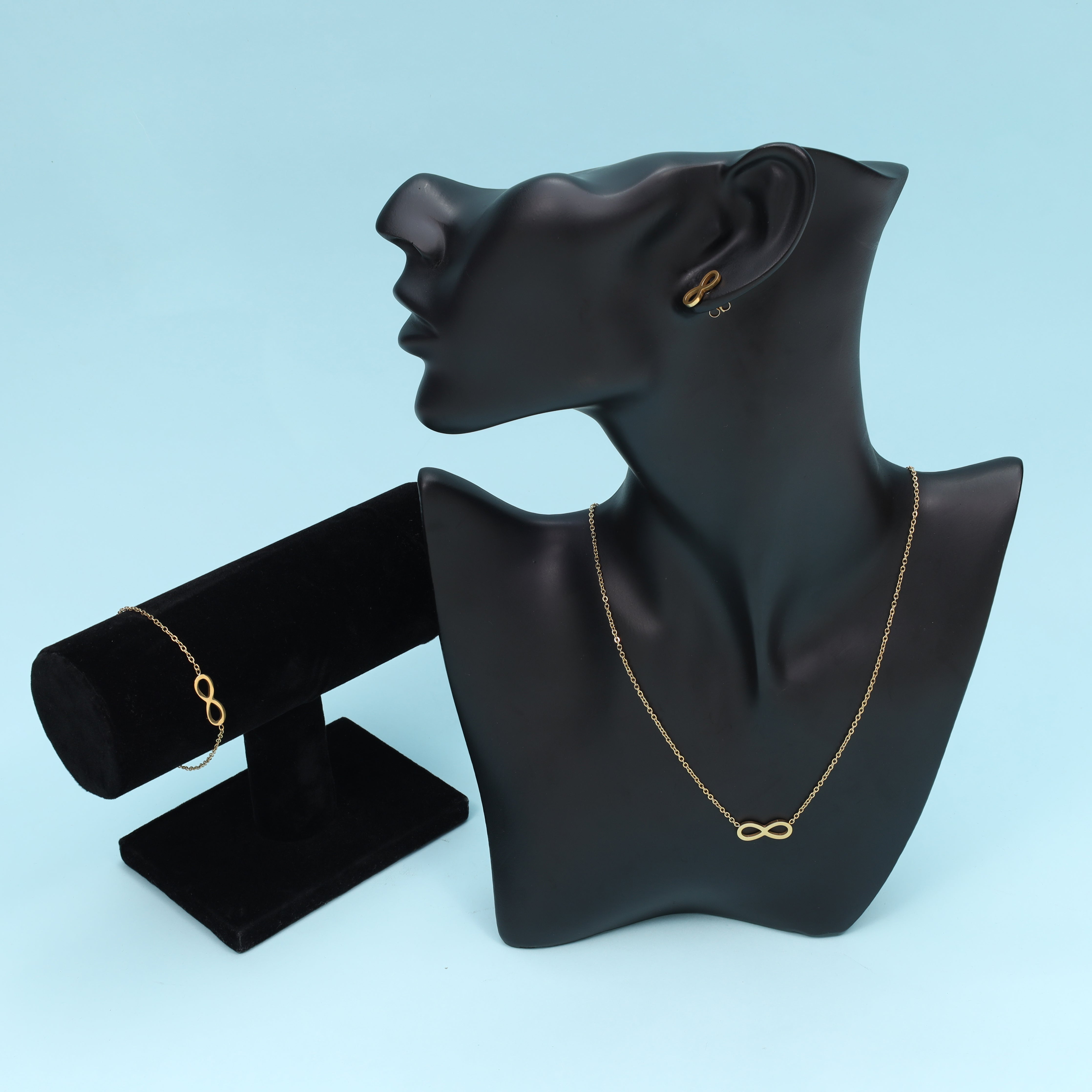 Damen Set Ankerkette mit Infinity Anhänger, Ohrringe & Armband aus Edelstahl 18K Vergoldet - Taipan Schmuck