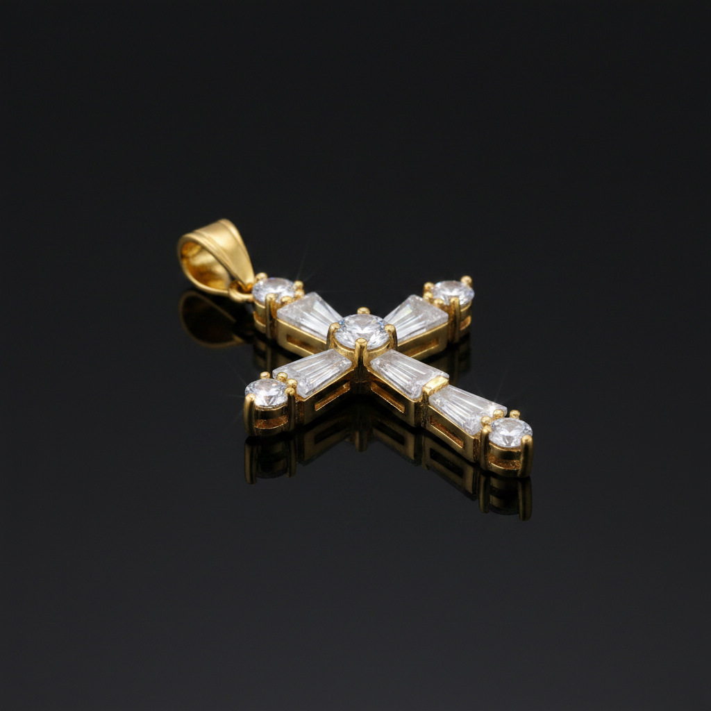 Gold Baguette Kreuz – Seitenansicht liegend