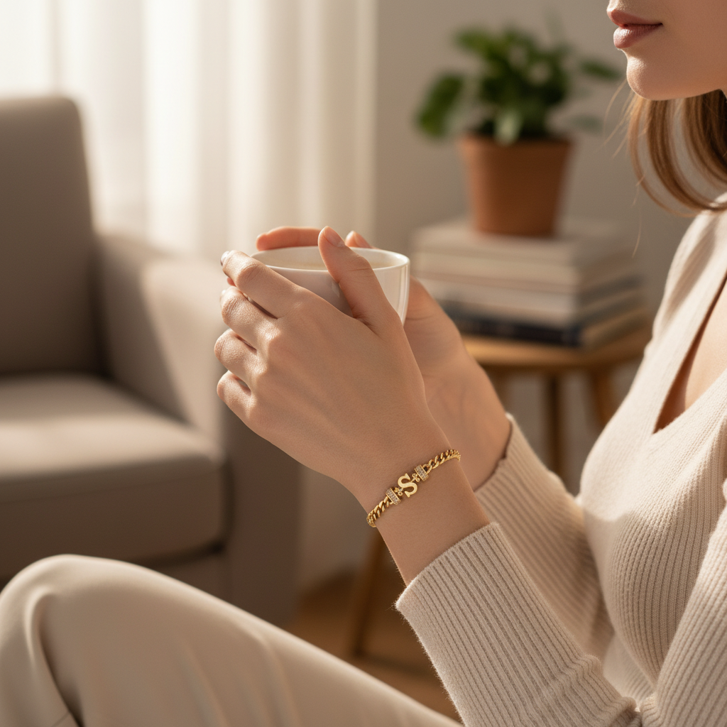 Goldenes Buchstabenarmband mit S