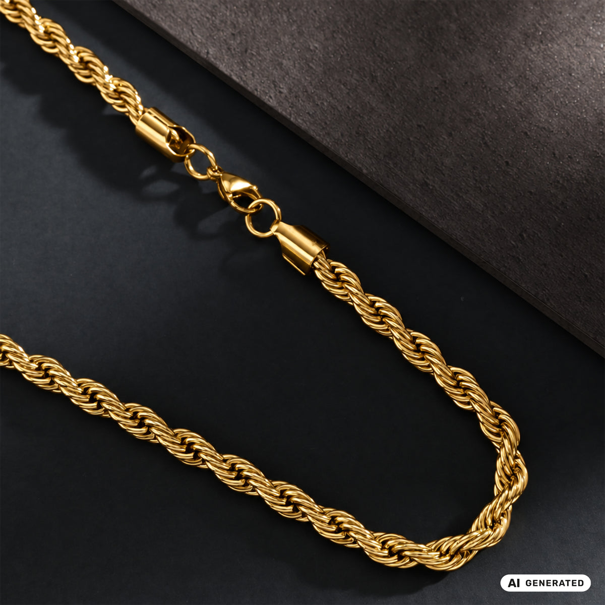 Set - Kette + Armband 7mm Kordelkette Rope Chain aus Edelstahl vergoldet - Taipan Schmuck