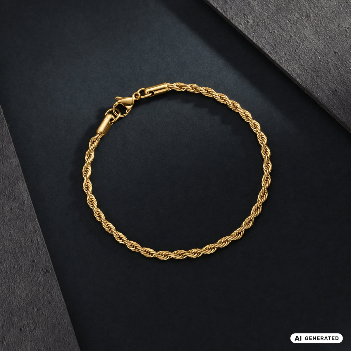 Set - Kette + Armband 3mm Kordelkette Rope Chain aus Edelstahl vergoldet - Taipan Schmuck
