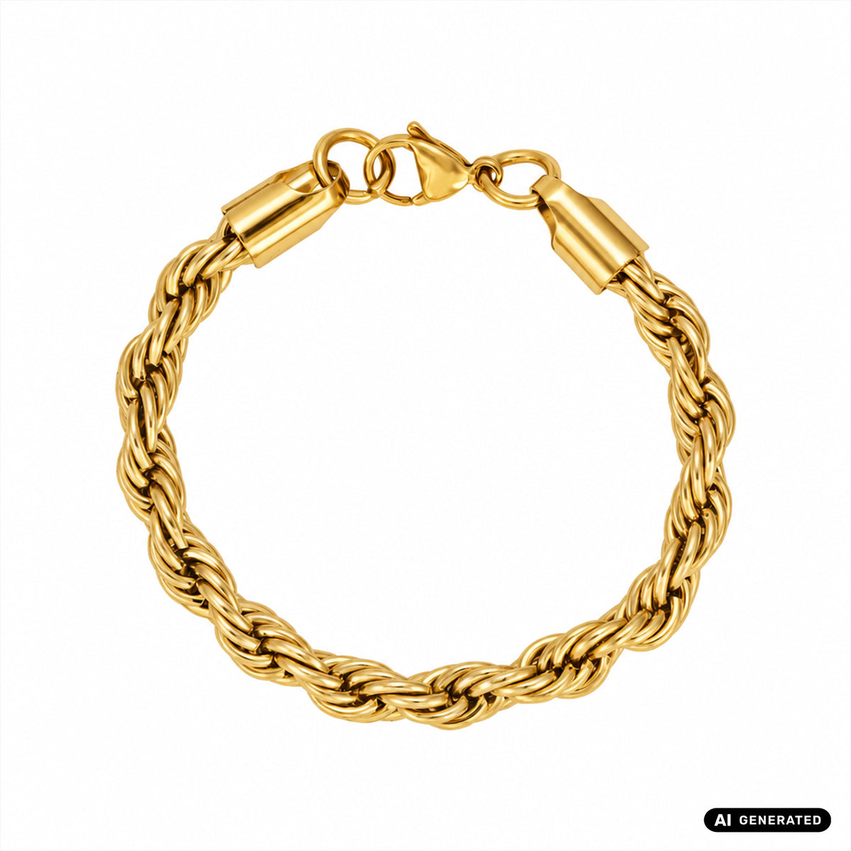 Set - Kette + Armband 7mm Kordelkette Rope Chain aus Edelstahl vergoldet - Taipan Schmuck