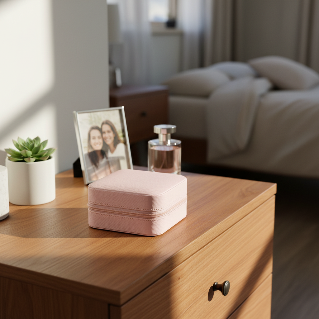 Hellrosa Schmuckbox im Frauenzimmer