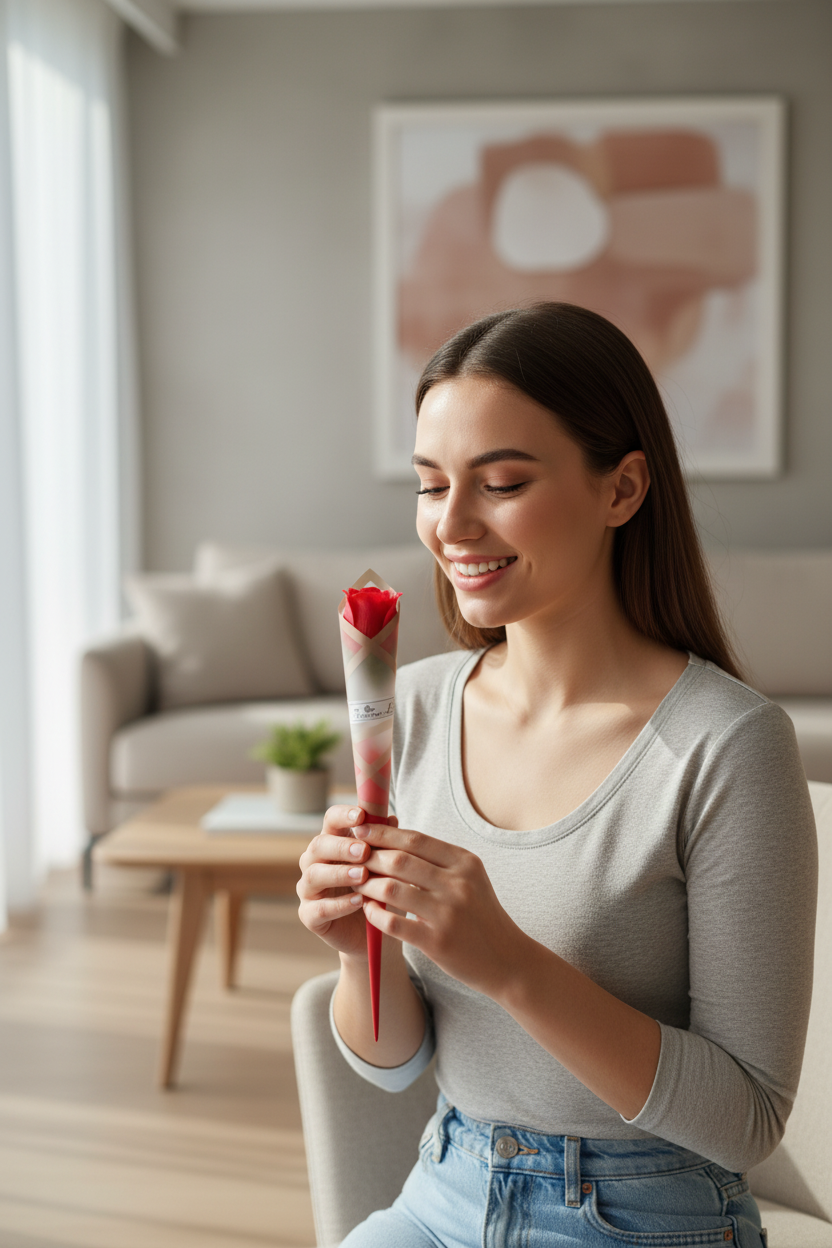 Junge Frau mit 26cm Rose