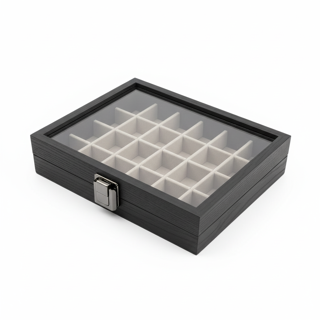 Professionelles Produktbild der Schmuckbox mit Fächern