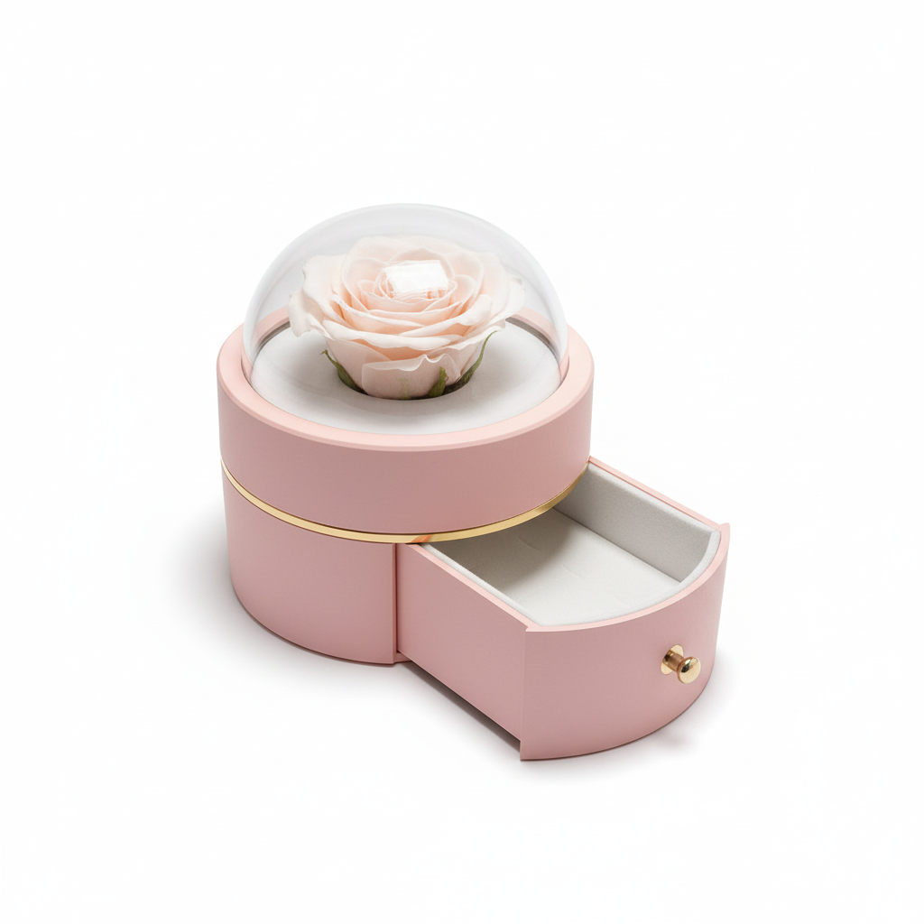 Rosa Schmuckbox mit Schublade nach rechts