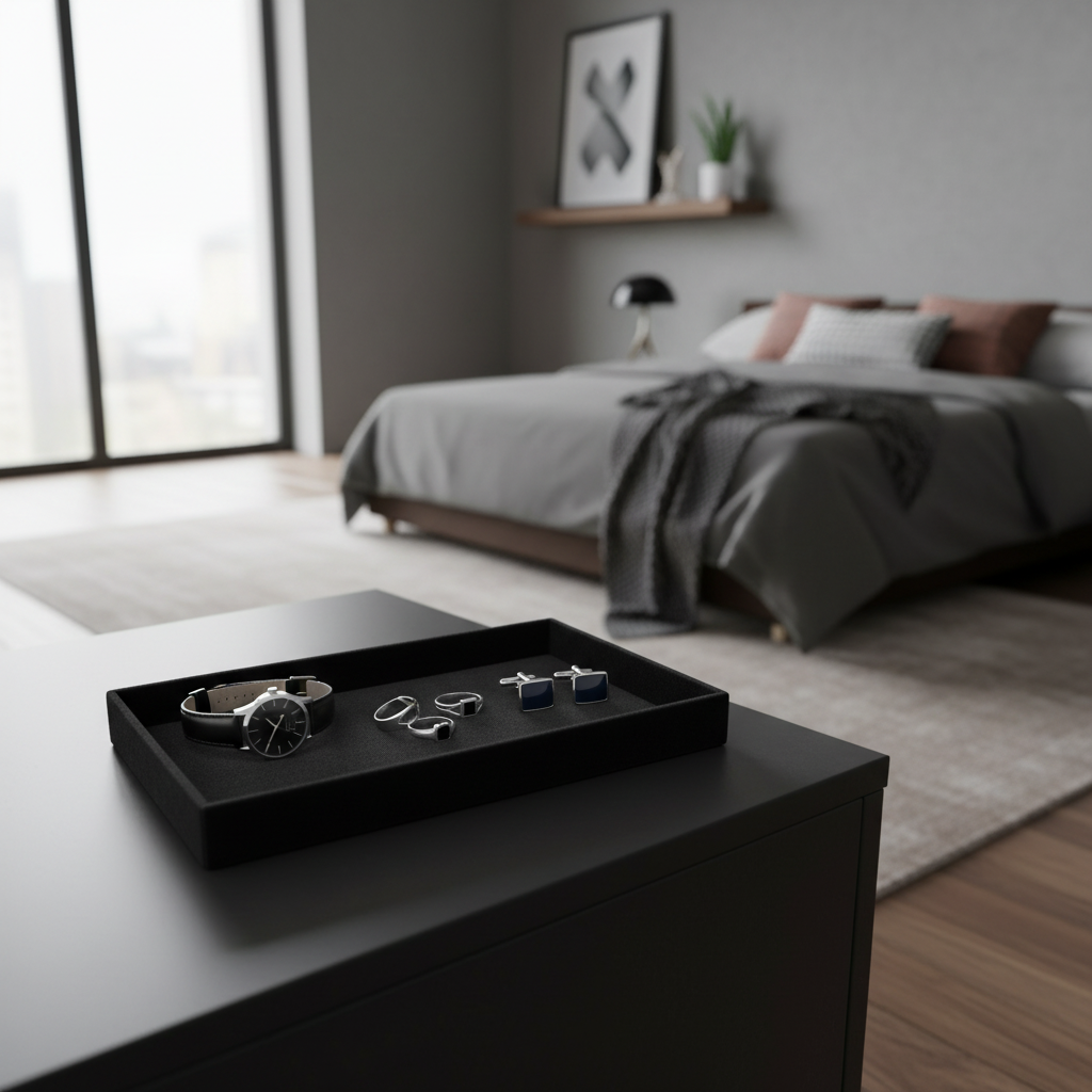 Schwarzes Samt-Tablett in korrekter Größe im Jungenzimmer