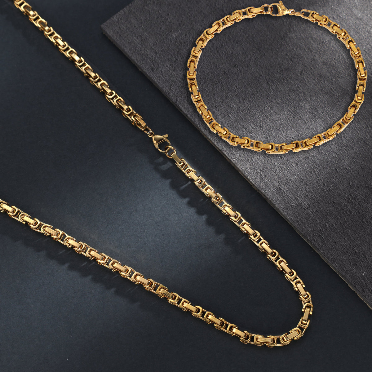 Set - Kette + Armband vergoldet 4mm Königskette aus Edelstahl