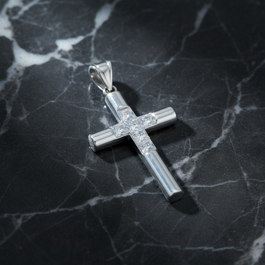 Silber Kreuz Anhänger – Marmor Hintergrund