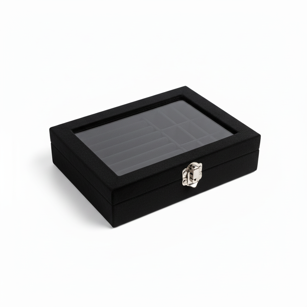 Studio-Produktbild schwarze Samt-Schmuckbox innen und außen