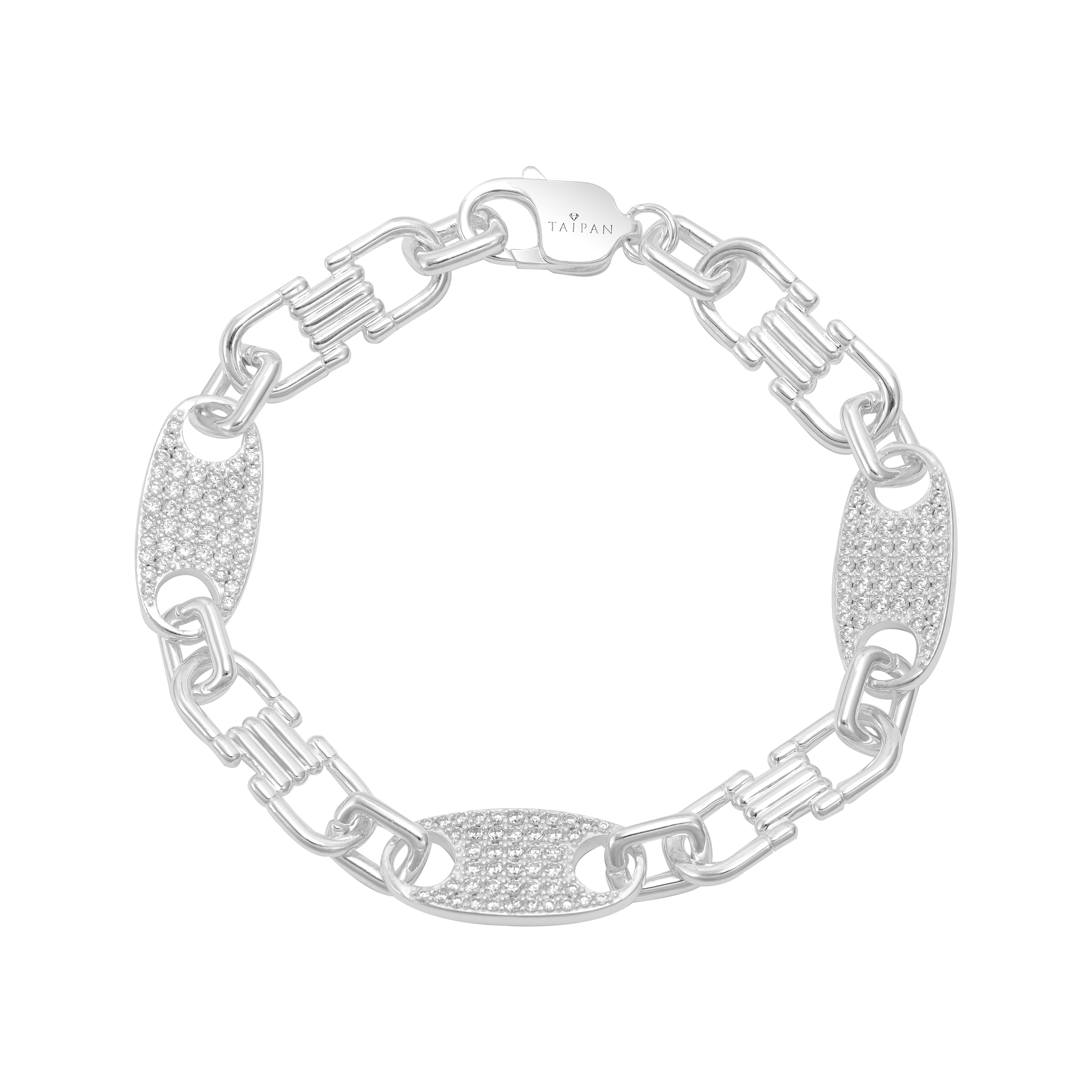 Iced Out Plattenkette Armband Steigbügelkette 13mm breit 22cm lang aus 925 Sterling Silber (B368) - Taipan Schmuck