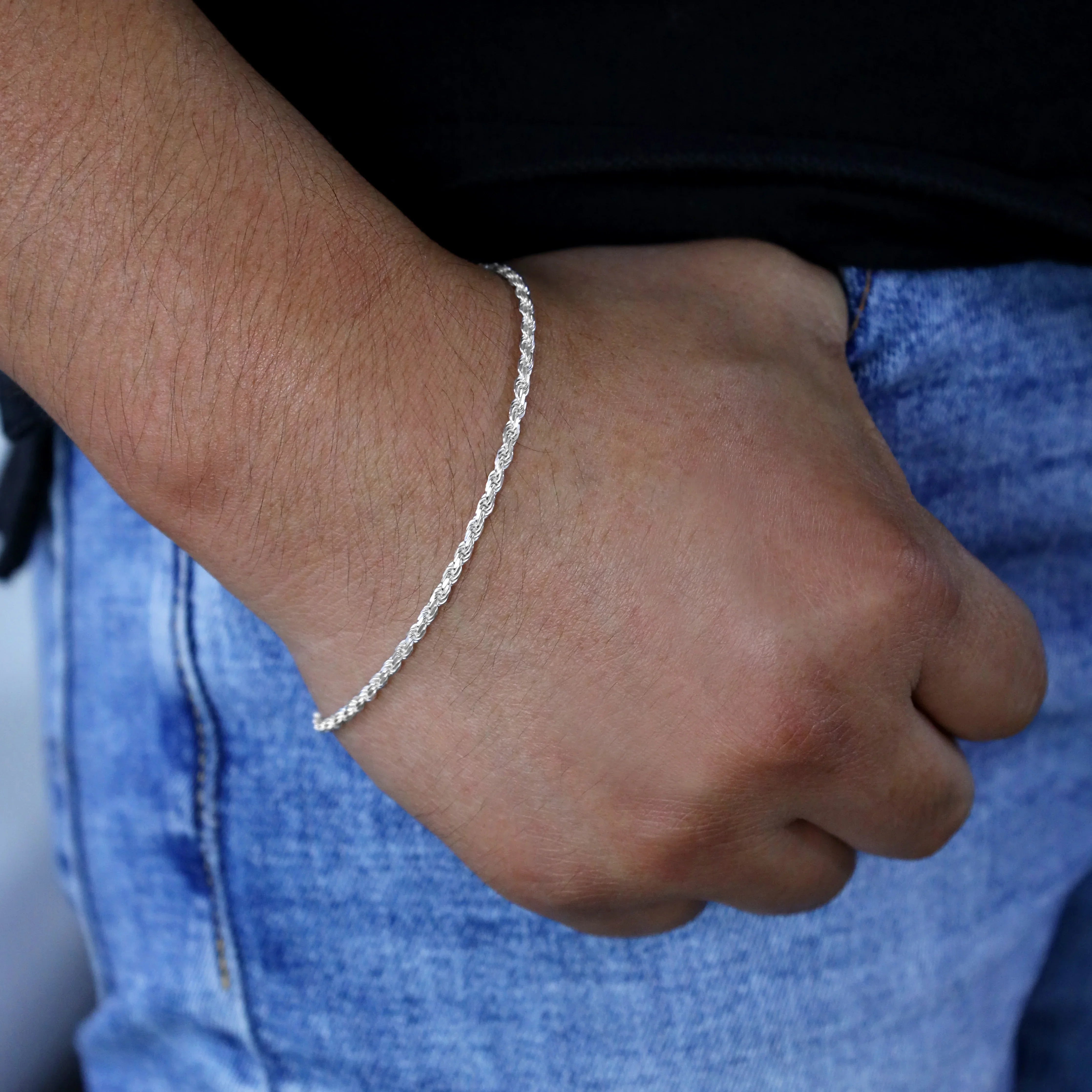 Kordelkette Armband Rope Chain aus 925 Silber in 2,3mm diamantiert - Taipan Schmuck