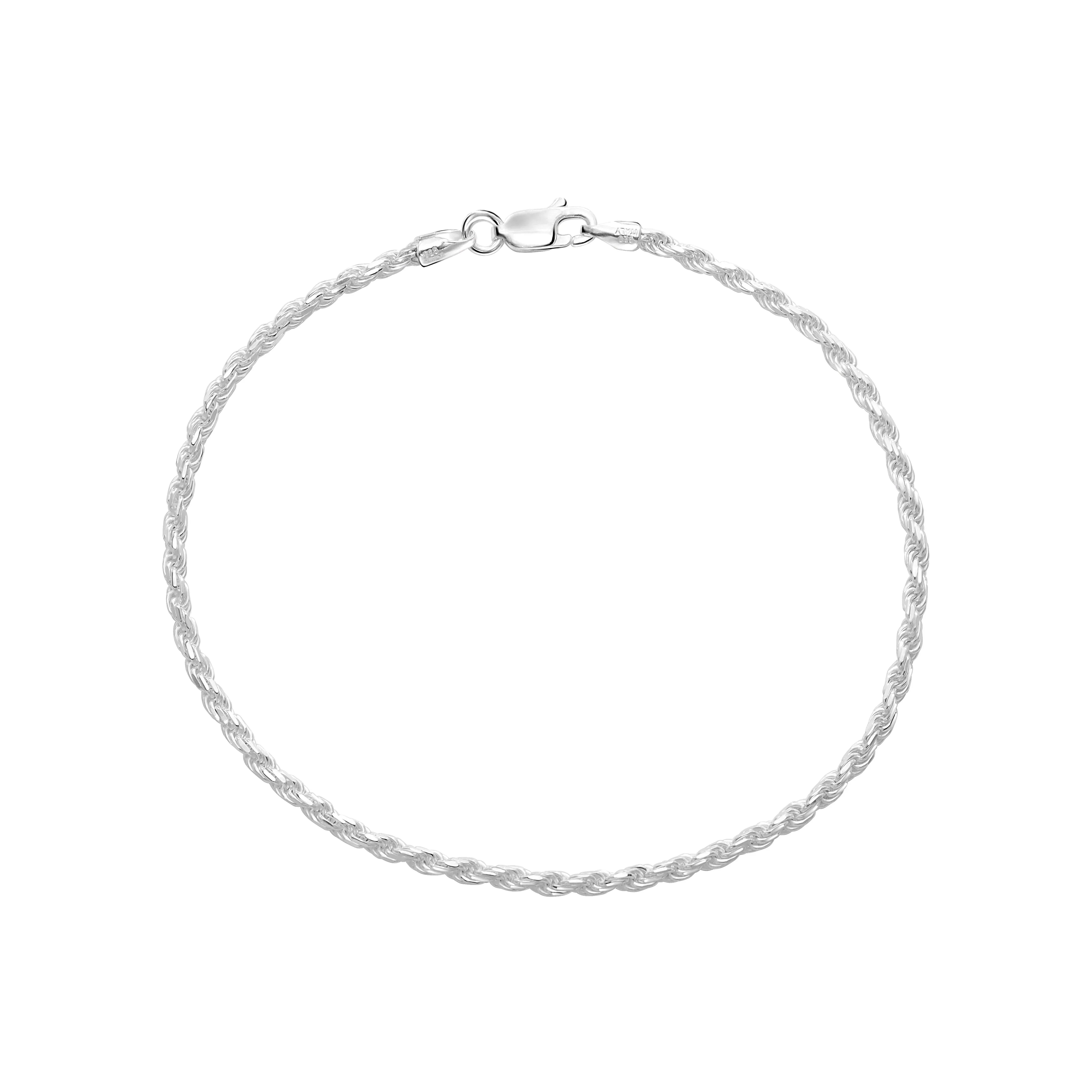 Kordelkette Armband Rope Chain aus 925 Silber in 2,3mm diamantiert - Taipan Schmuck