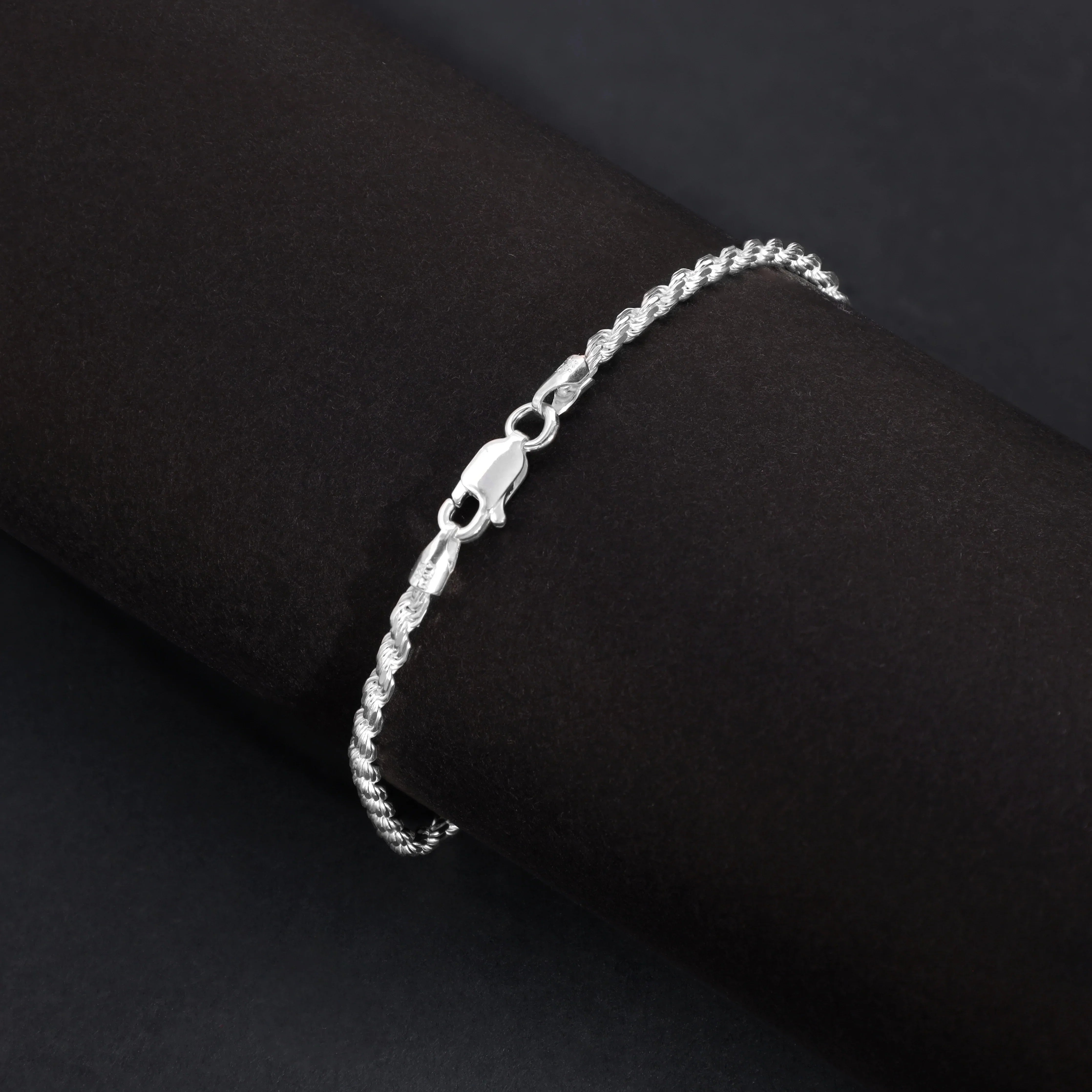 Kordelkette Armband Rope Chain aus 925 Silber in 2,3mm diamantiert - Taipan Schmuck