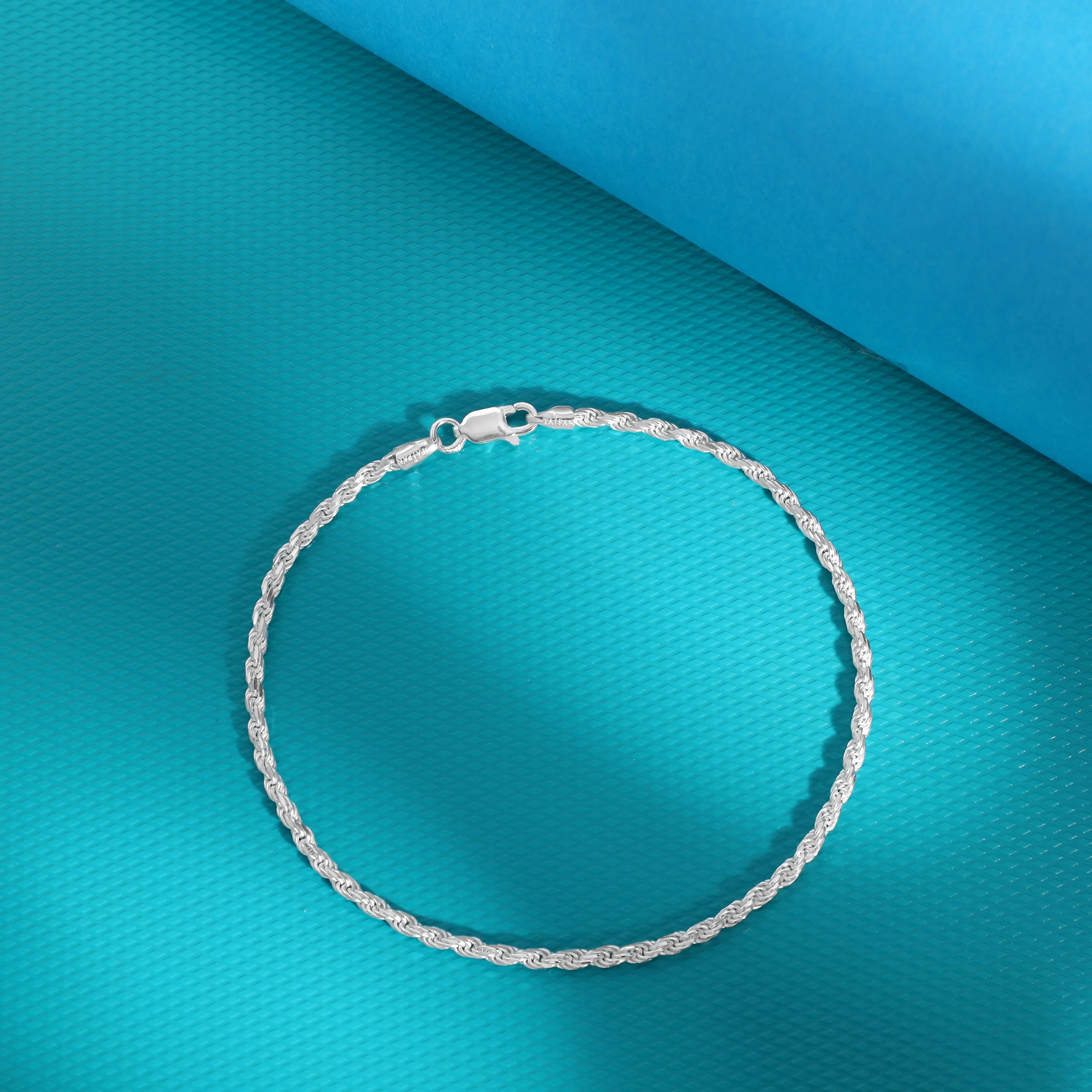Kordelkette Armband Rope Chain aus 925 Silber in 2,3mm diamantiert - Taipan Schmuck