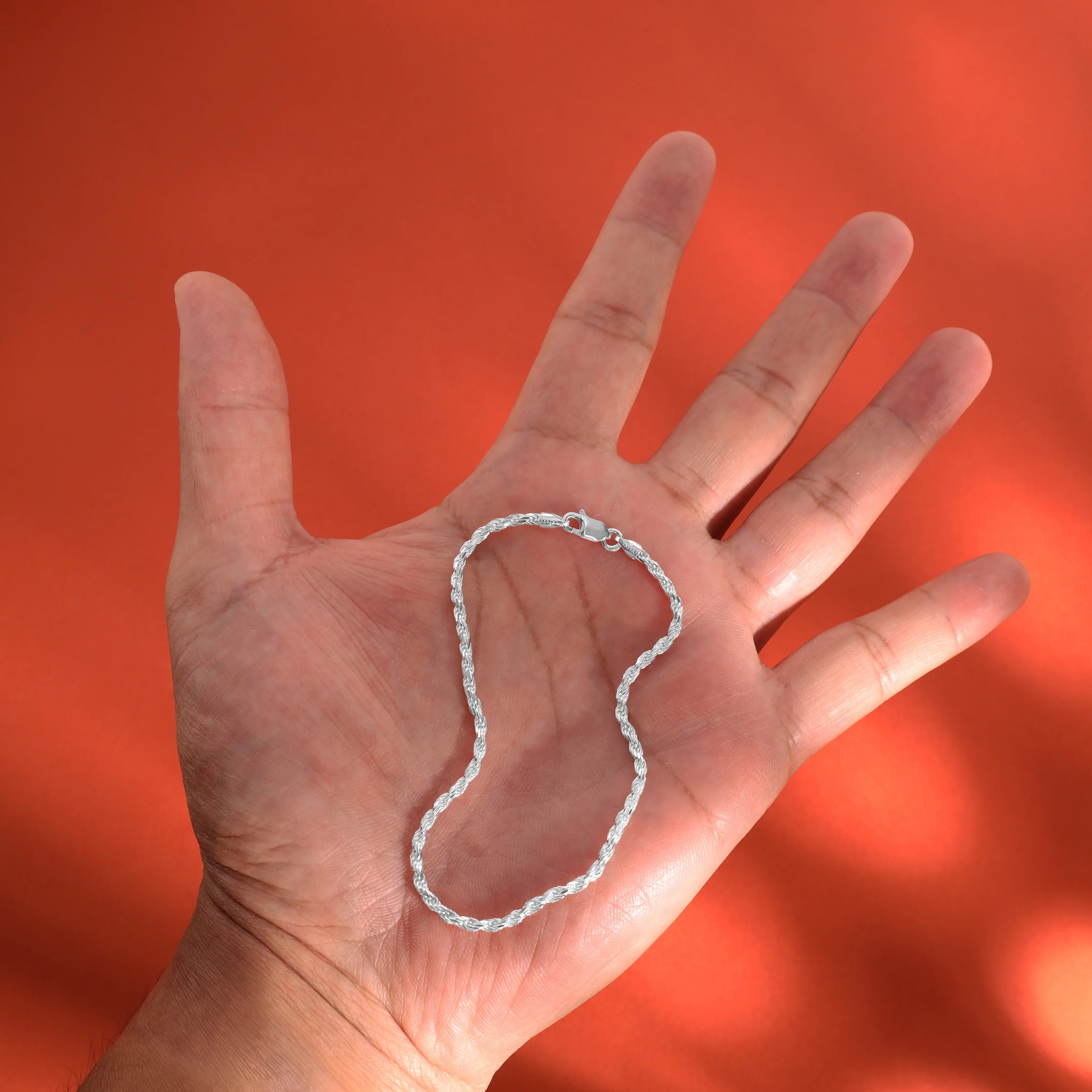 Kordelkette Armband Rope Chain aus 925 Silber in 2,3mm diamantiert - Taipan Schmuck