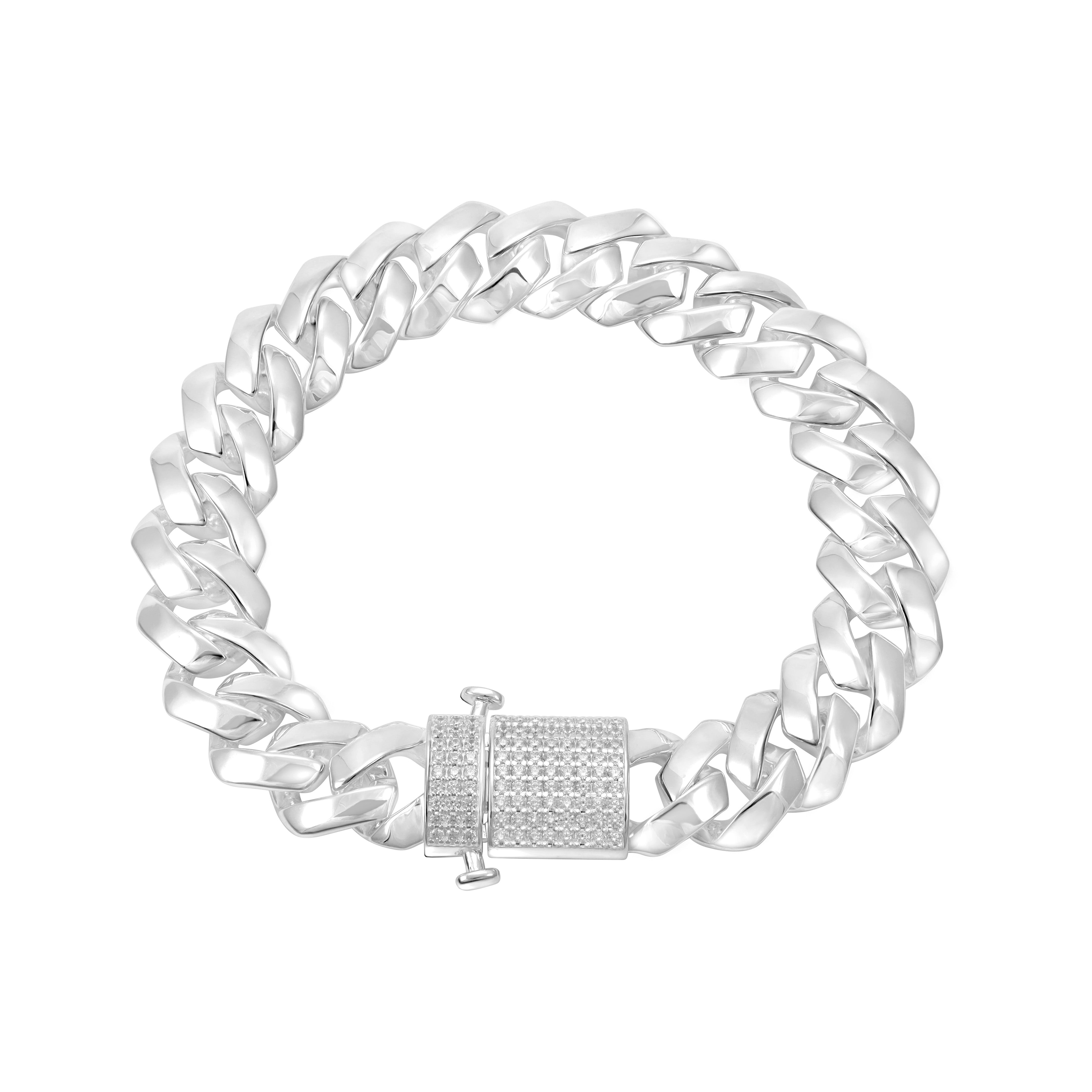 15mm Iced Out Stil Miami Cuban Link Armband 22cm - 925 Silber