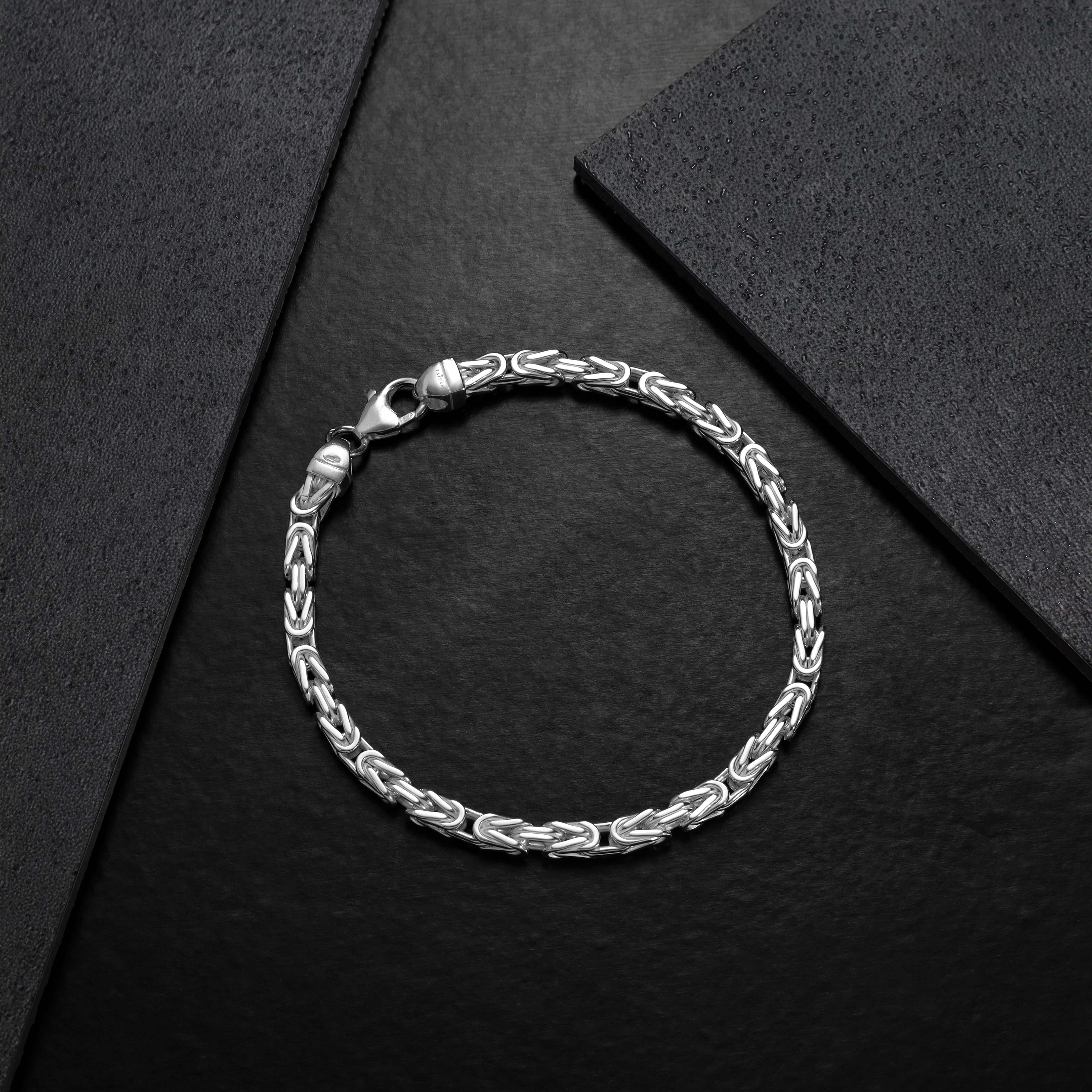 4mm Königskette Armband - 925 Silber massiv vierkant hochglanzpoliert - Taipan Schmuck