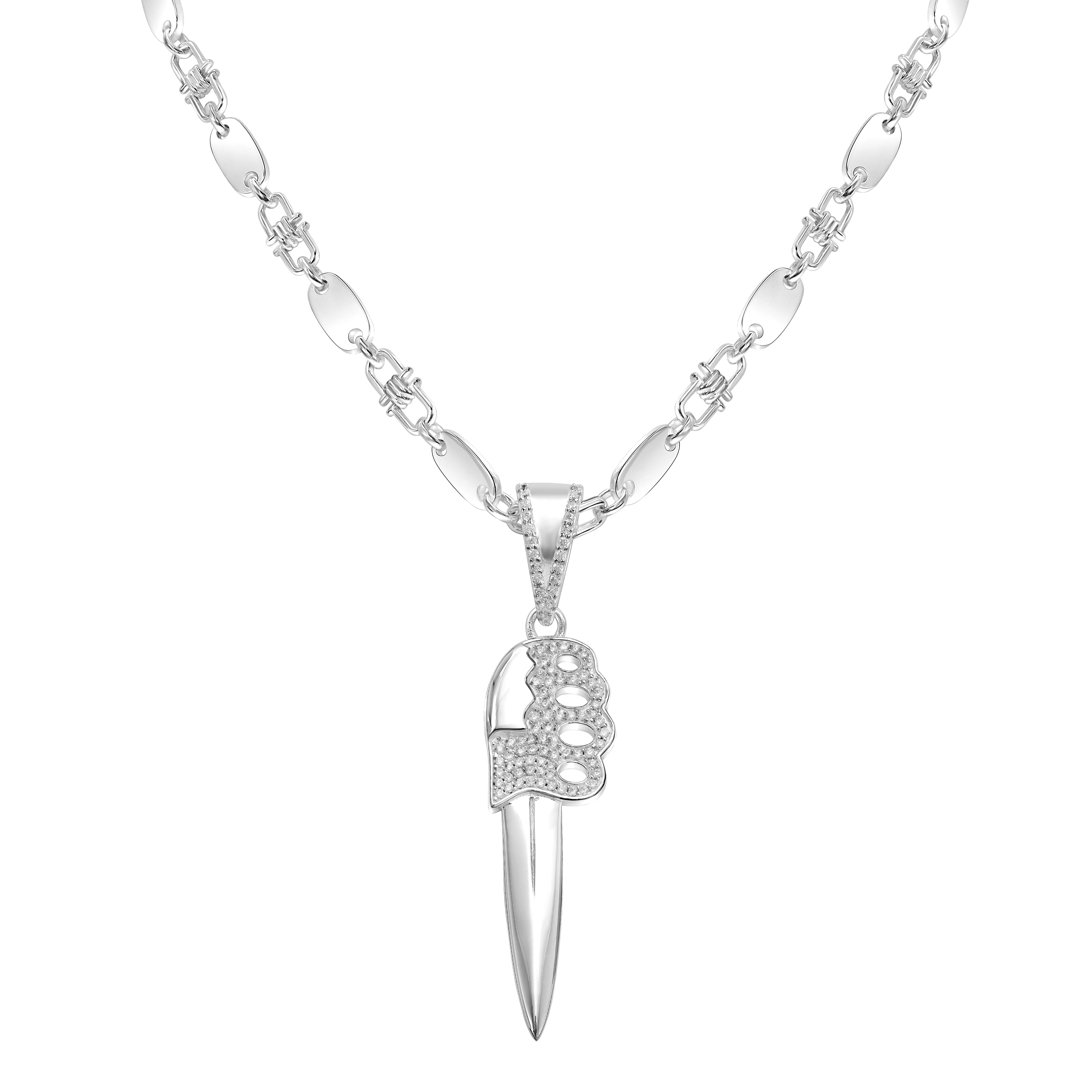 Iced Out Stil Messer Schwert Säbel Anhänger aus 925 Sterlingsilber (PE158) - Taipan Schmuck