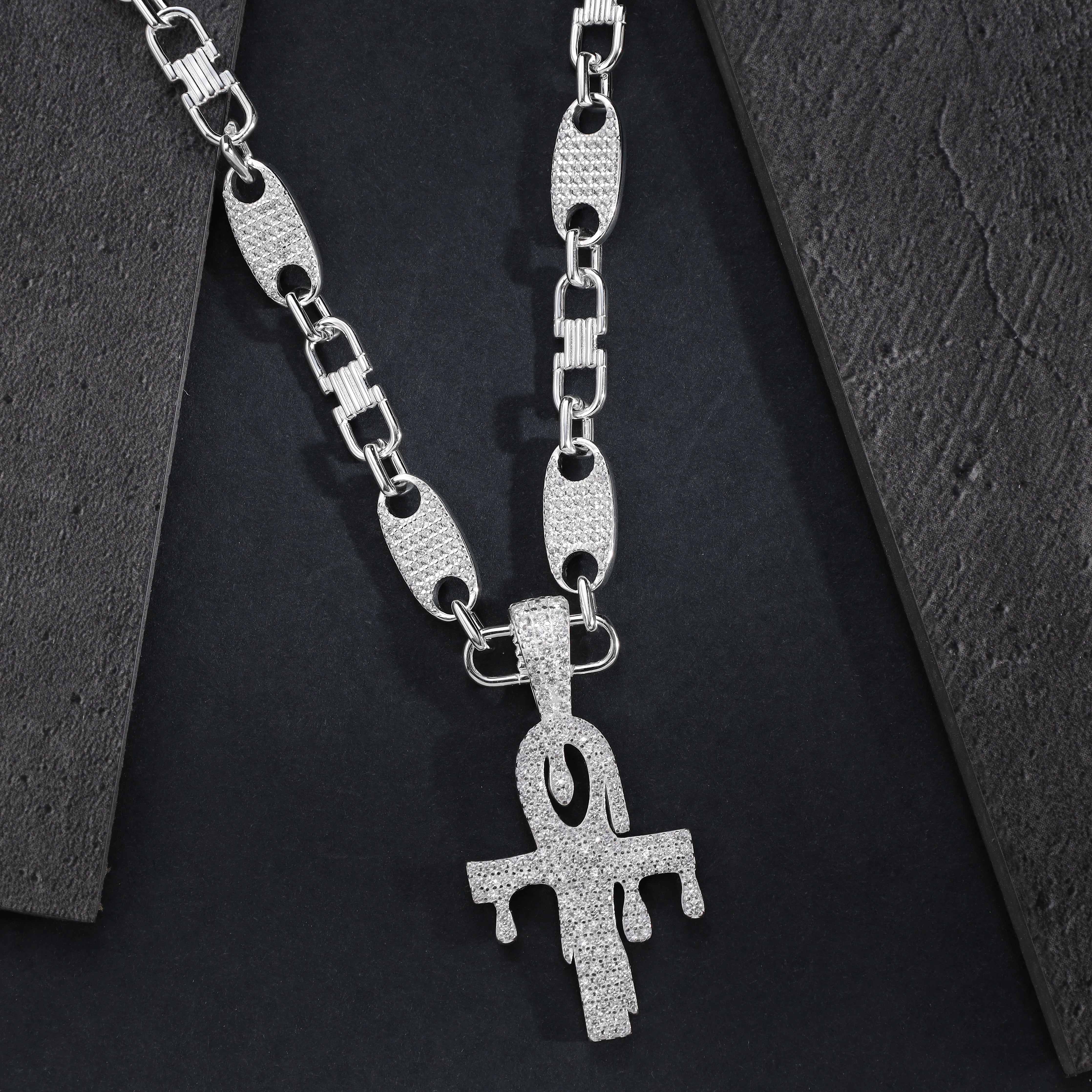 Iced Out Stil Kreuz Drip Anhänger aus 925 Sterlingsilber (PE324) - Taipan Schmuck