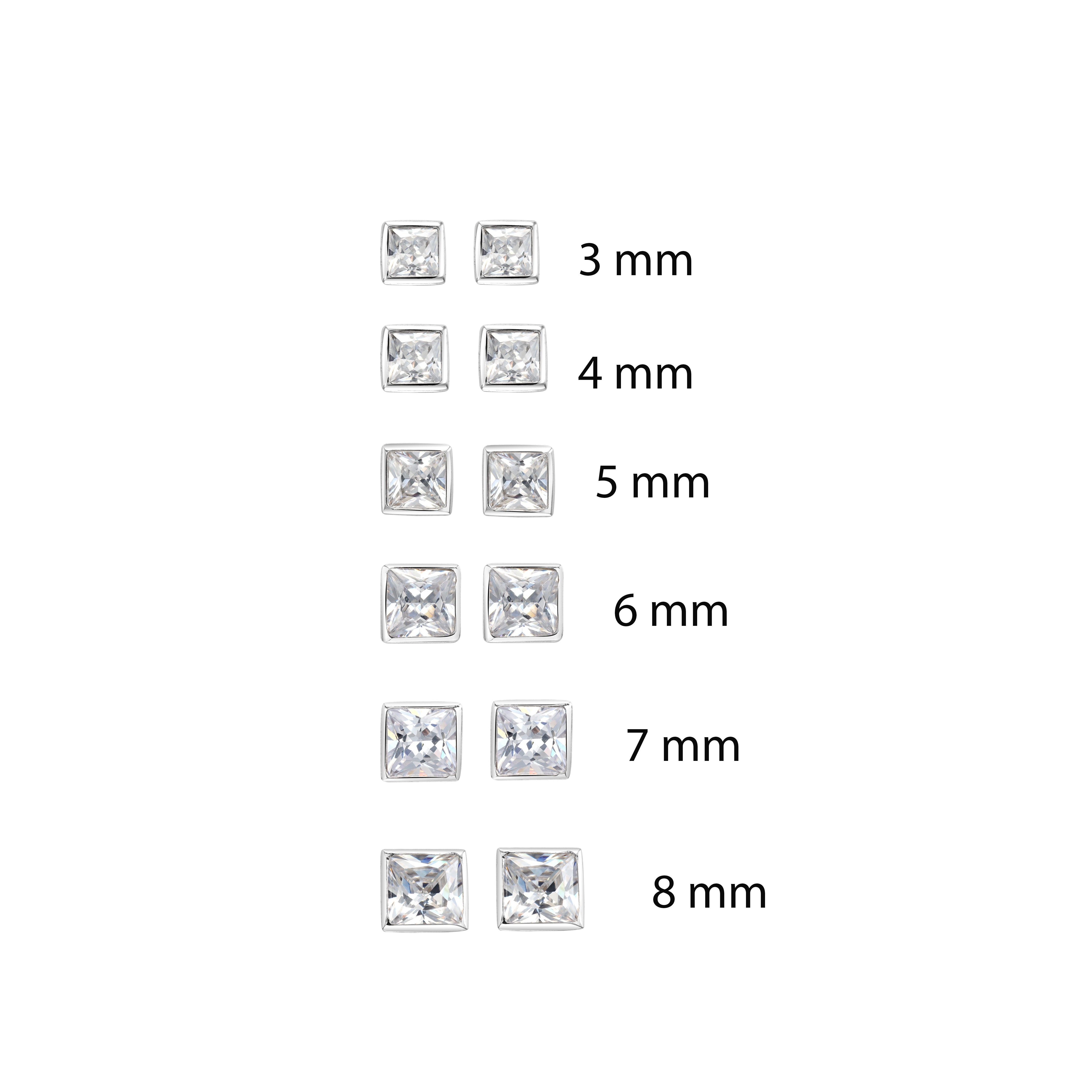 Iced Out Stil Ohrstecker studs 3-8mm vierkant unisex Ohrringe aus 925 Sterlingsilber - Taipan Schmuck