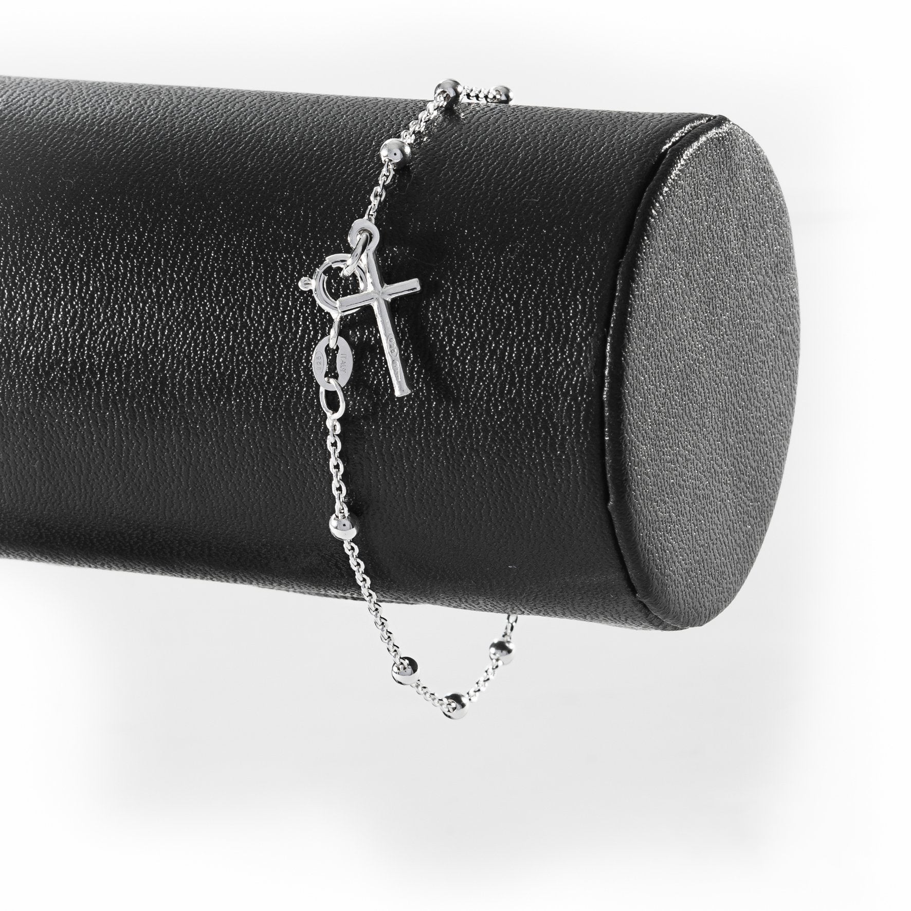 TAIPAN 19cm Damen Silberarmband mit Kreuzanhänger Rosenkranz Armband 925 Silber - Taipan Schmuck