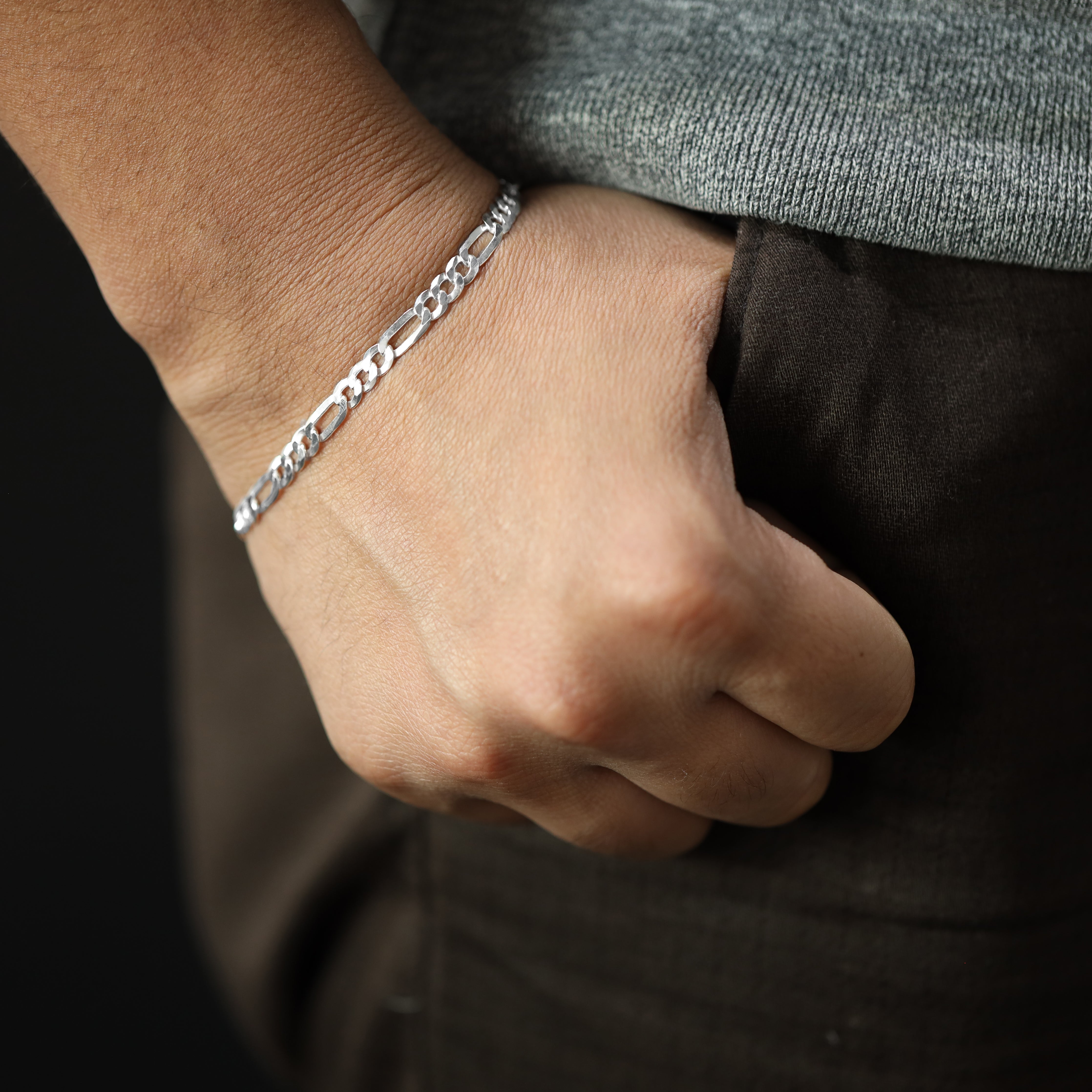3,8mm 21cm Figarokette Armband aus 925 Sterlingsilber