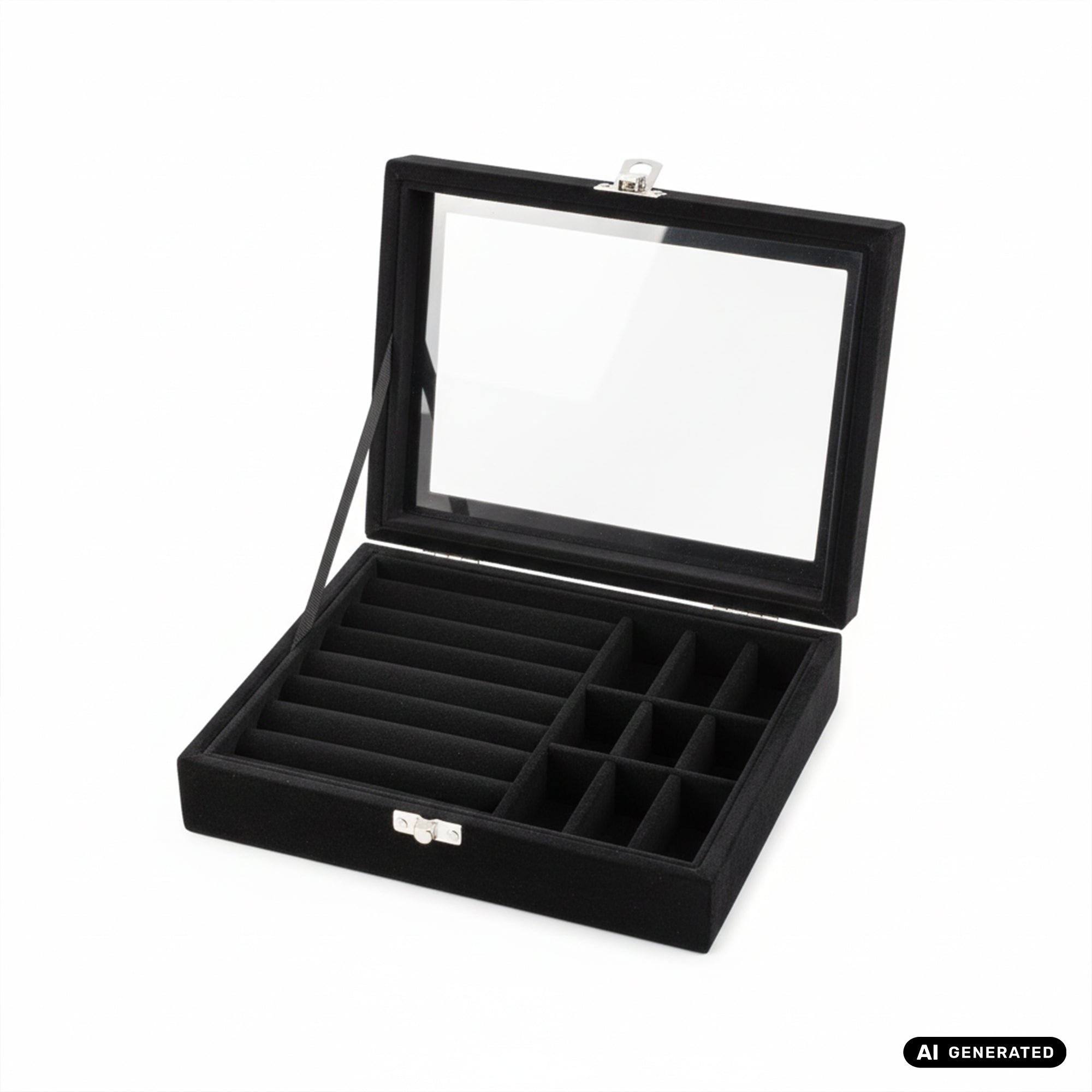 Elegante Schmuckbox mit 9 Fächern in Schwarz Aufbewahrung von Schmuck