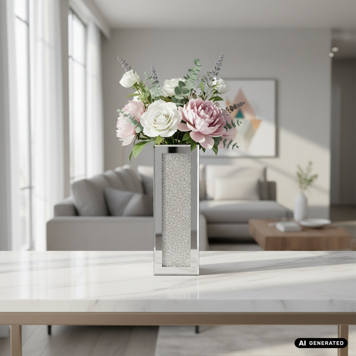Spiegelvase mit Kristall-Glitzer
