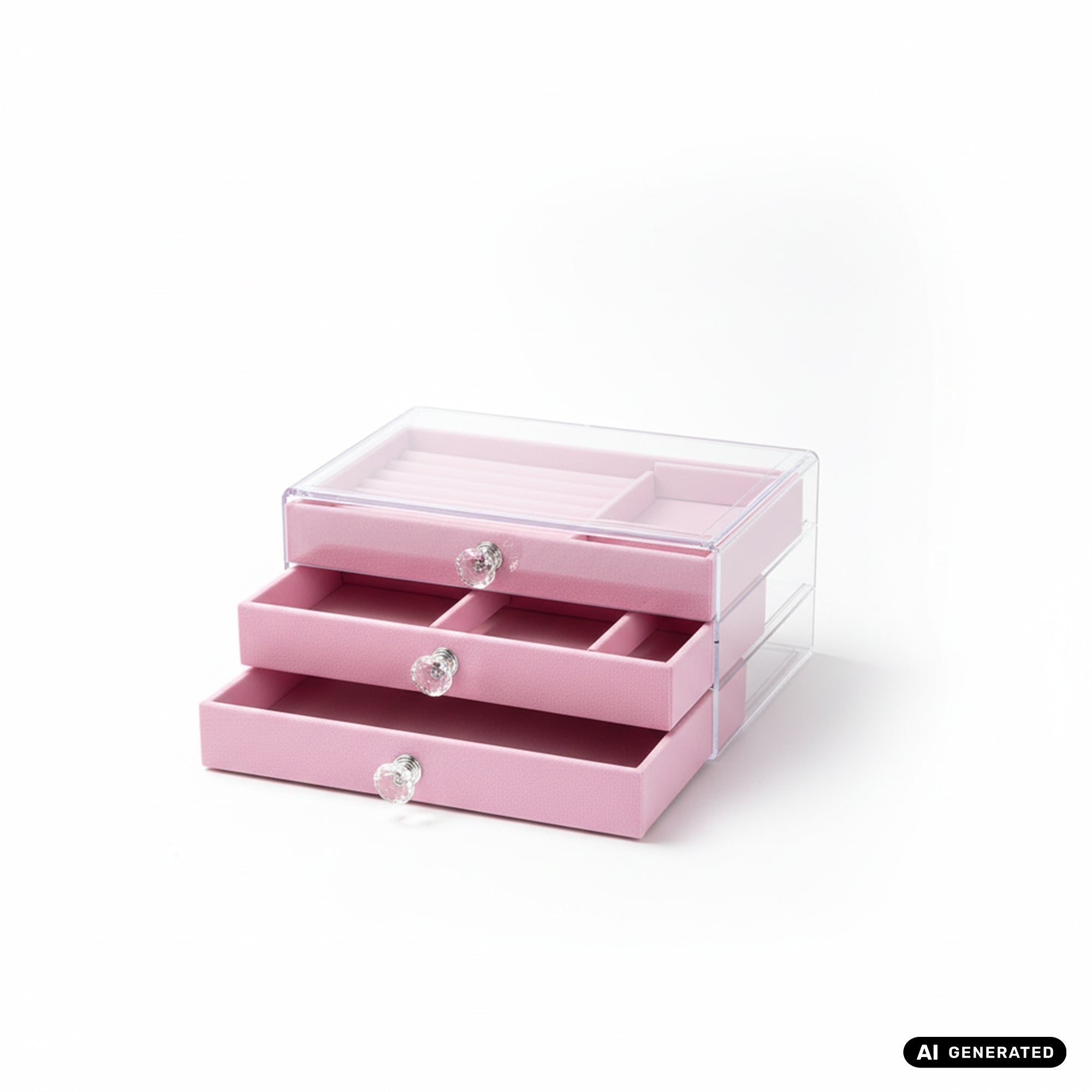 Schöne Acrylic 3-Schubladen Box in rosa Schmuckbox Schmuckschatulle
