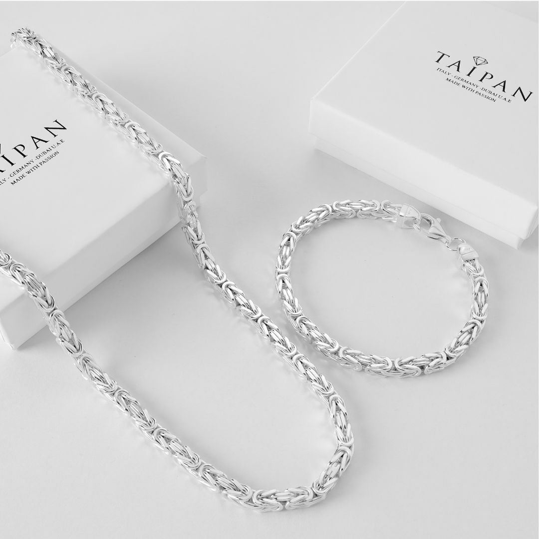 Set - Königskette Link 5mm - Halskette + Armband aus 925 Silber - 20% sparen - Taipan Schmuck