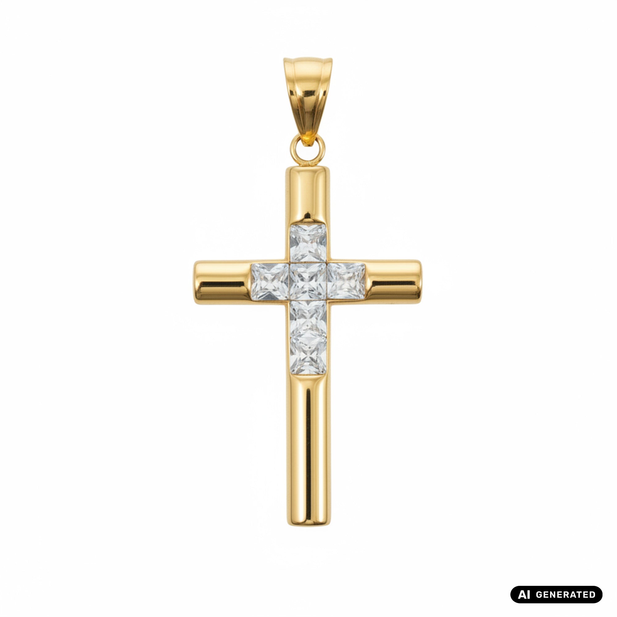 Kreuz Anhänger Iced Out Stil aus Edelstahl vergoldet
