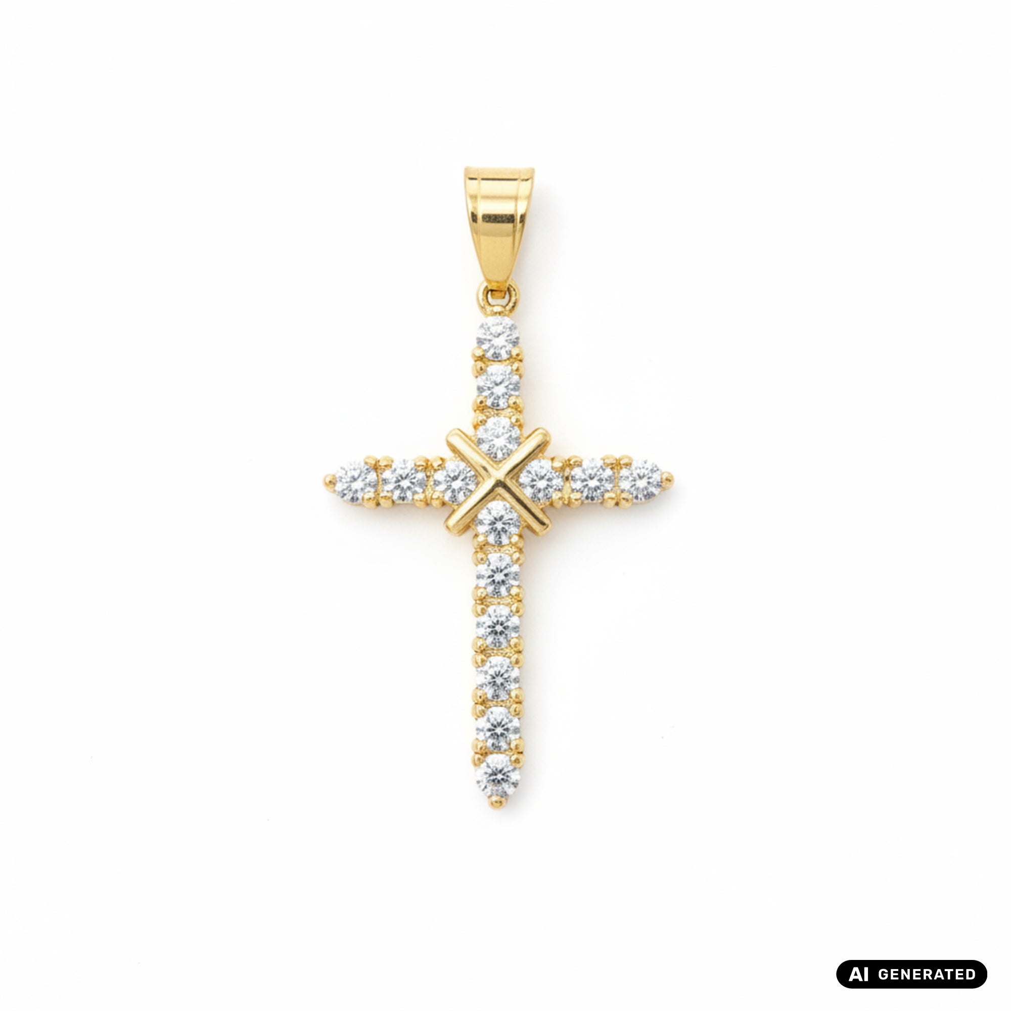 Kreuz Anhänger Iced Out Stil aus Edelstahl vergoldet